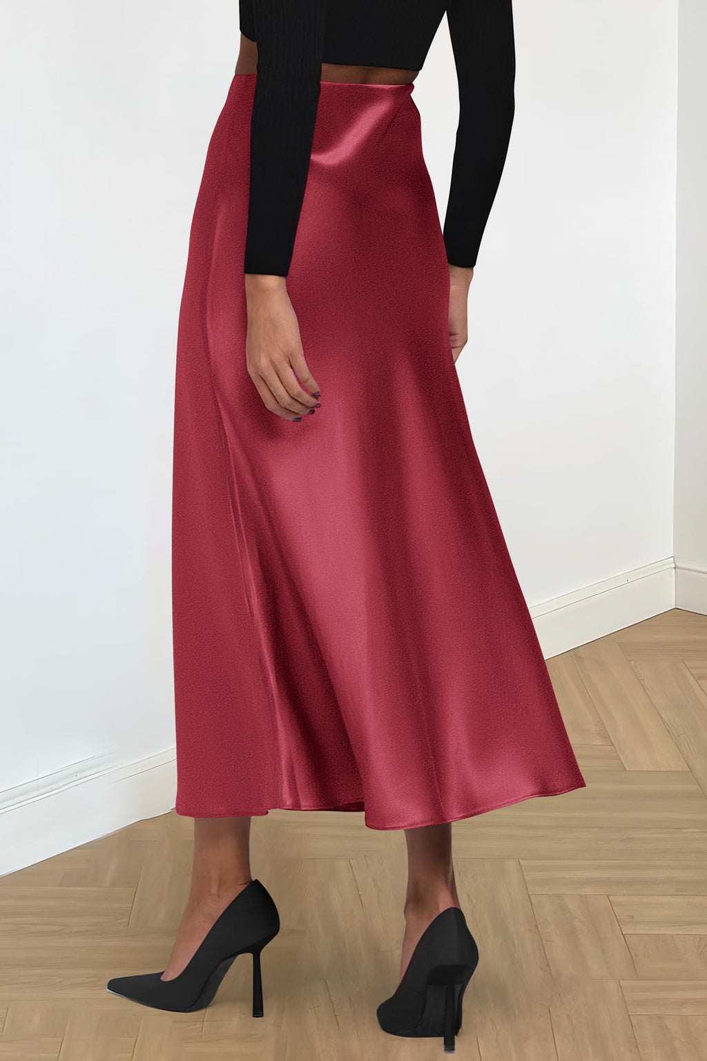 Women's Satin Skirts Dressy Casual Fall High Waisted Cocktail Wedding Flowy Elegant A Line Midi Skirt