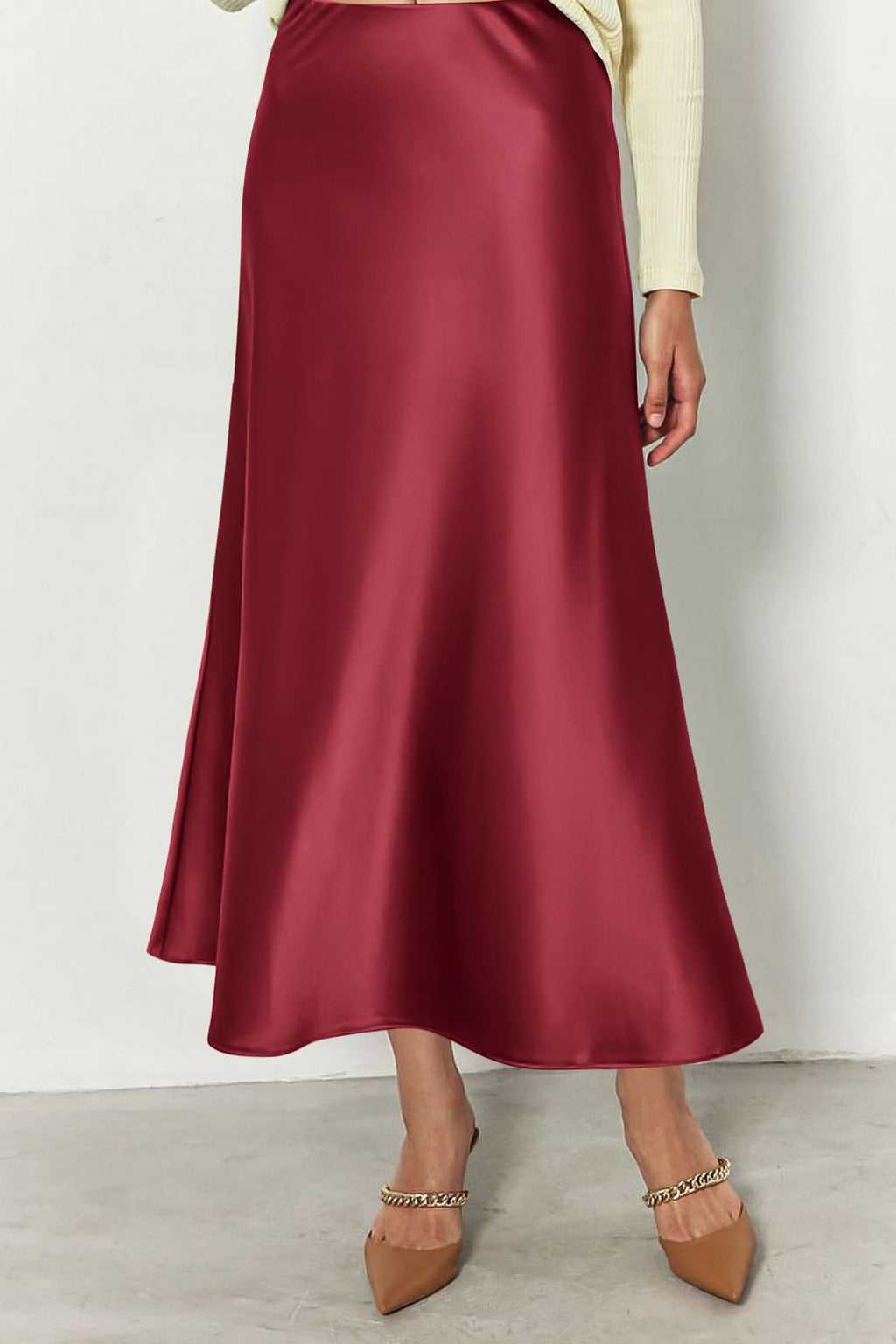 Women's Satin Skirts Dressy Casual Fall High Waisted Cocktail Wedding Flowy Elegant A Line Midi Skirt