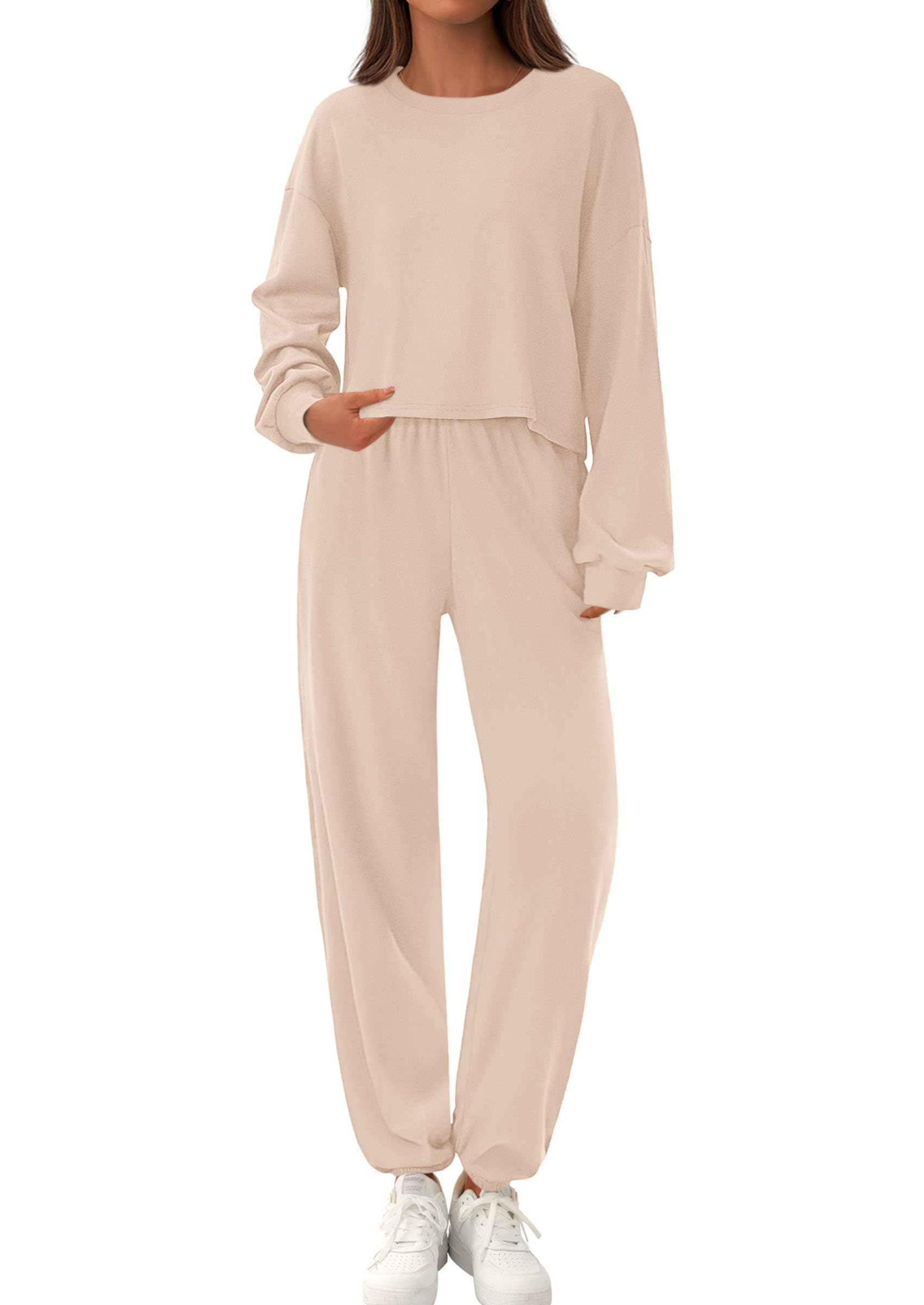 Women's Two Piece Outfits Lounge Sets Long Sleeve Pullover Tops Sweatpants Fall Fashion Matching Clothing