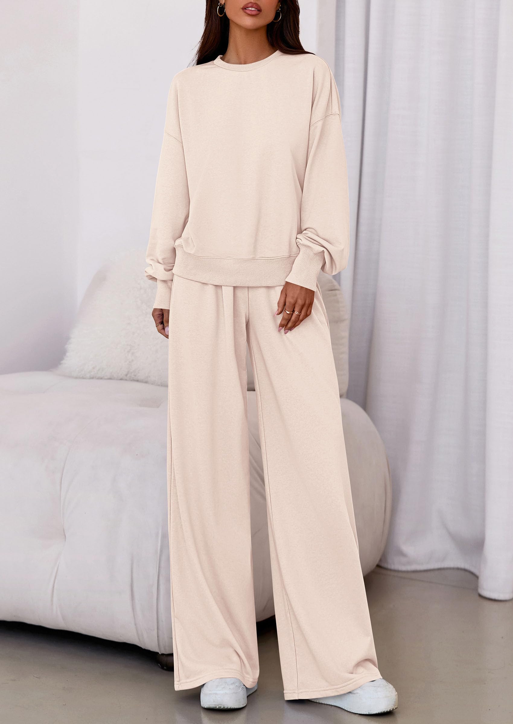 Womens 2 Piece Sets Long Sleeve Sweatshirt Wide Leg Pants Loose Matching Lounge Set Trendy Fall Outfits