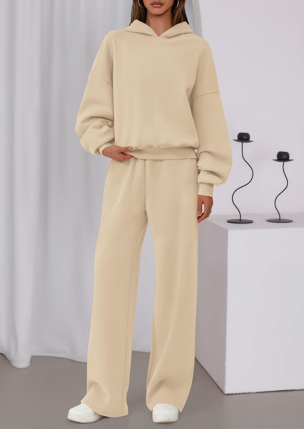Womens Sweatsuits 2 Piece Set Casual Winter Long Sleeve Hoodie Loose Wide Leg Sweatpants Fall Tracksuit