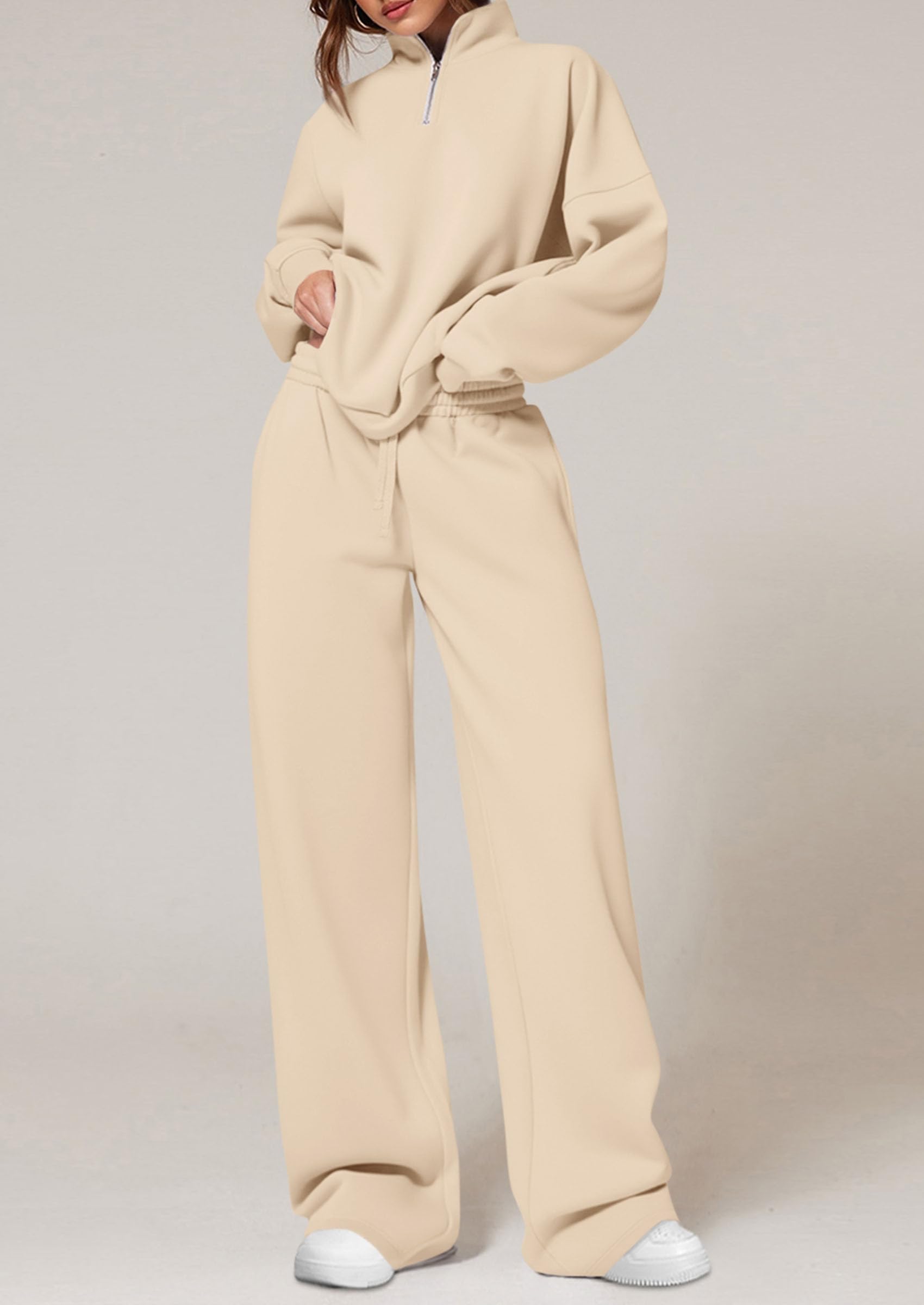 Womens Casual Two Piece Sets Fall Outfits Quarter Zip Sweatshirts Straight Leg Pants Sweatsuits Tracksuit