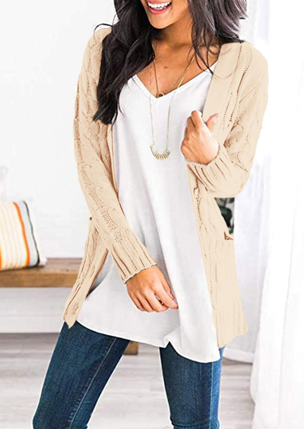 Women's Open Front Cardigan Sweaters Fall Fashion Button Down Cable Knit Chunky Winter Outerwear Coats