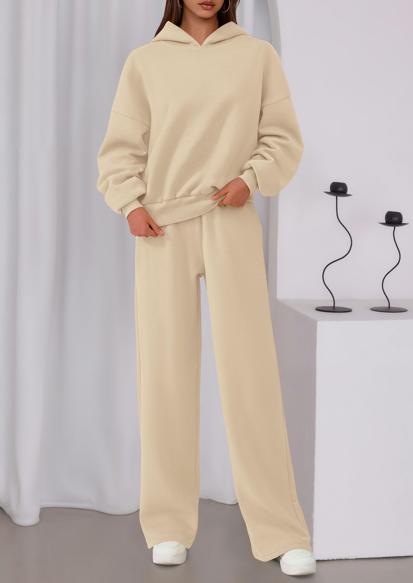 Womens Sweatsuits 2 Piece Set Casual Winter Long Sleeve Hoodie Loose Wide Leg Sweatpants Fall Tracksuit