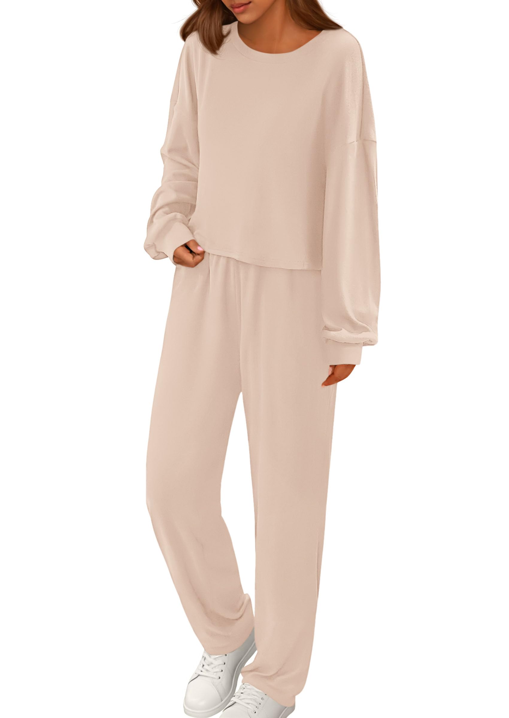 Women's Two Piece Outfits Lounge Sets Long Sleeve Pullover Tops Sweatpants Fall Fashion Matching Clothing