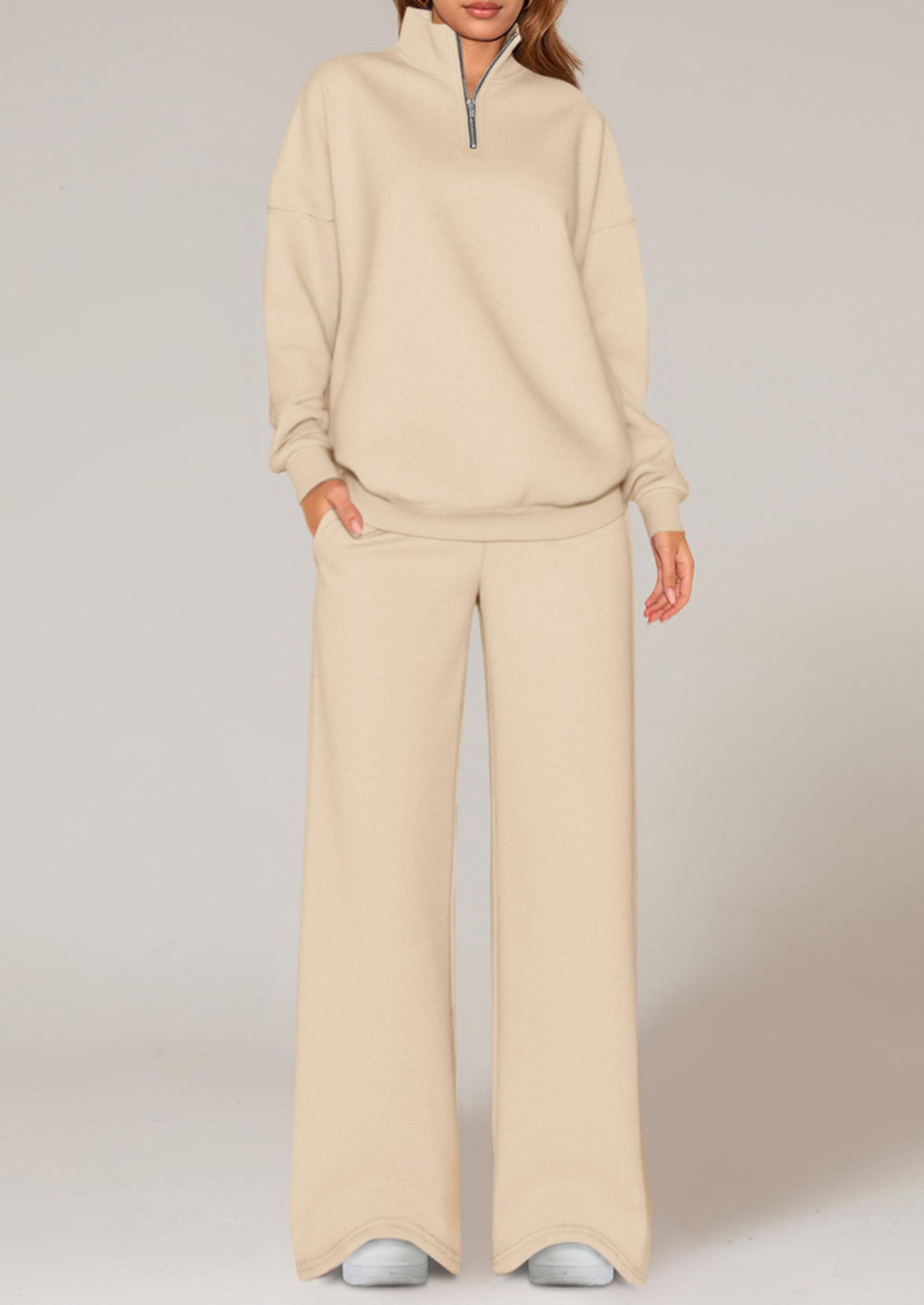 Womens Casual Two Piece Sets Fall Outfits Quarter Zip Sweatshirts Straight Leg Pants Sweatsuits Tracksuit