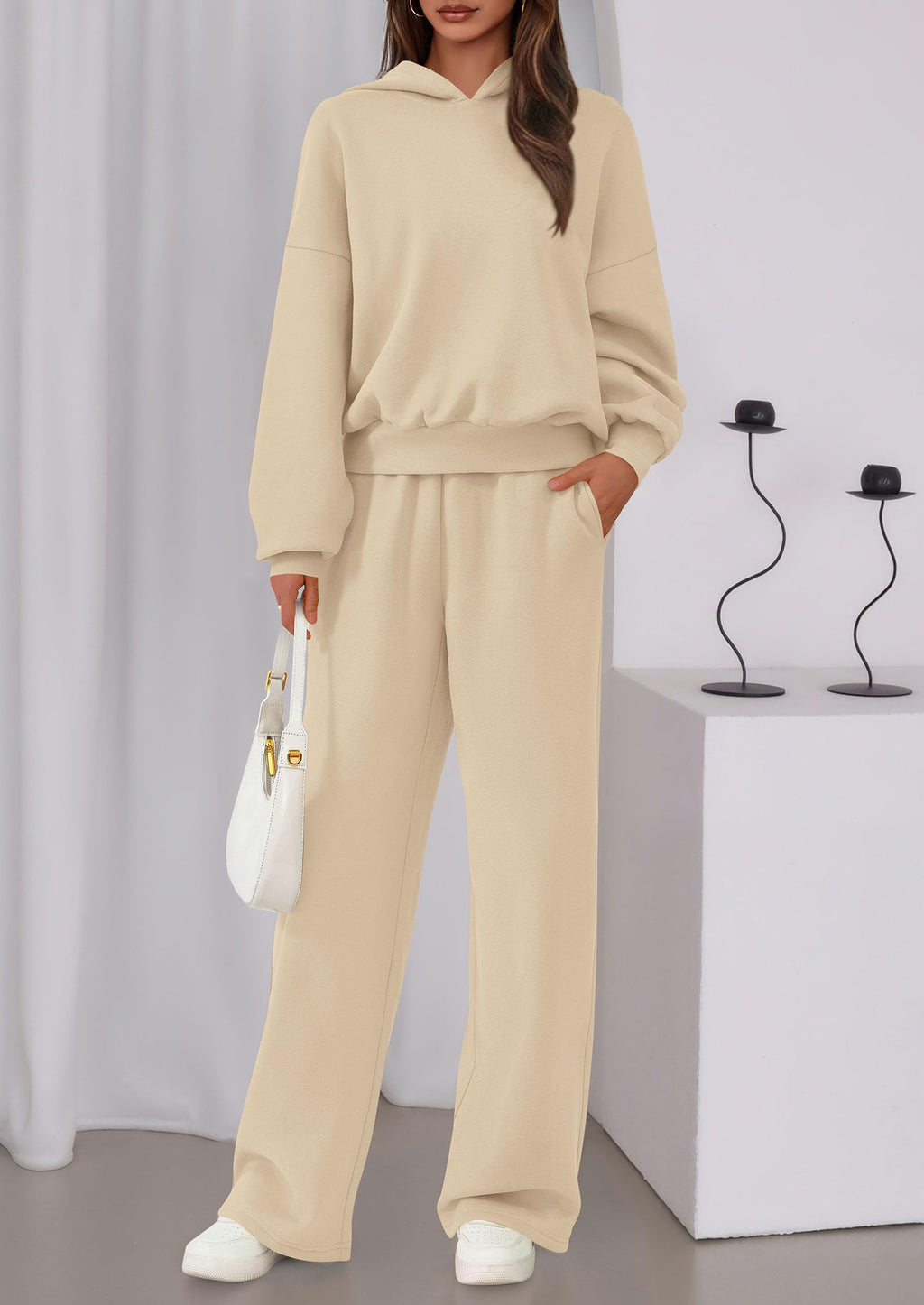Womens Sweatsuits 2 Piece Set Casual Winter Long Sleeve Hoodie Loose Wide Leg Sweatpants Fall Tracksuit