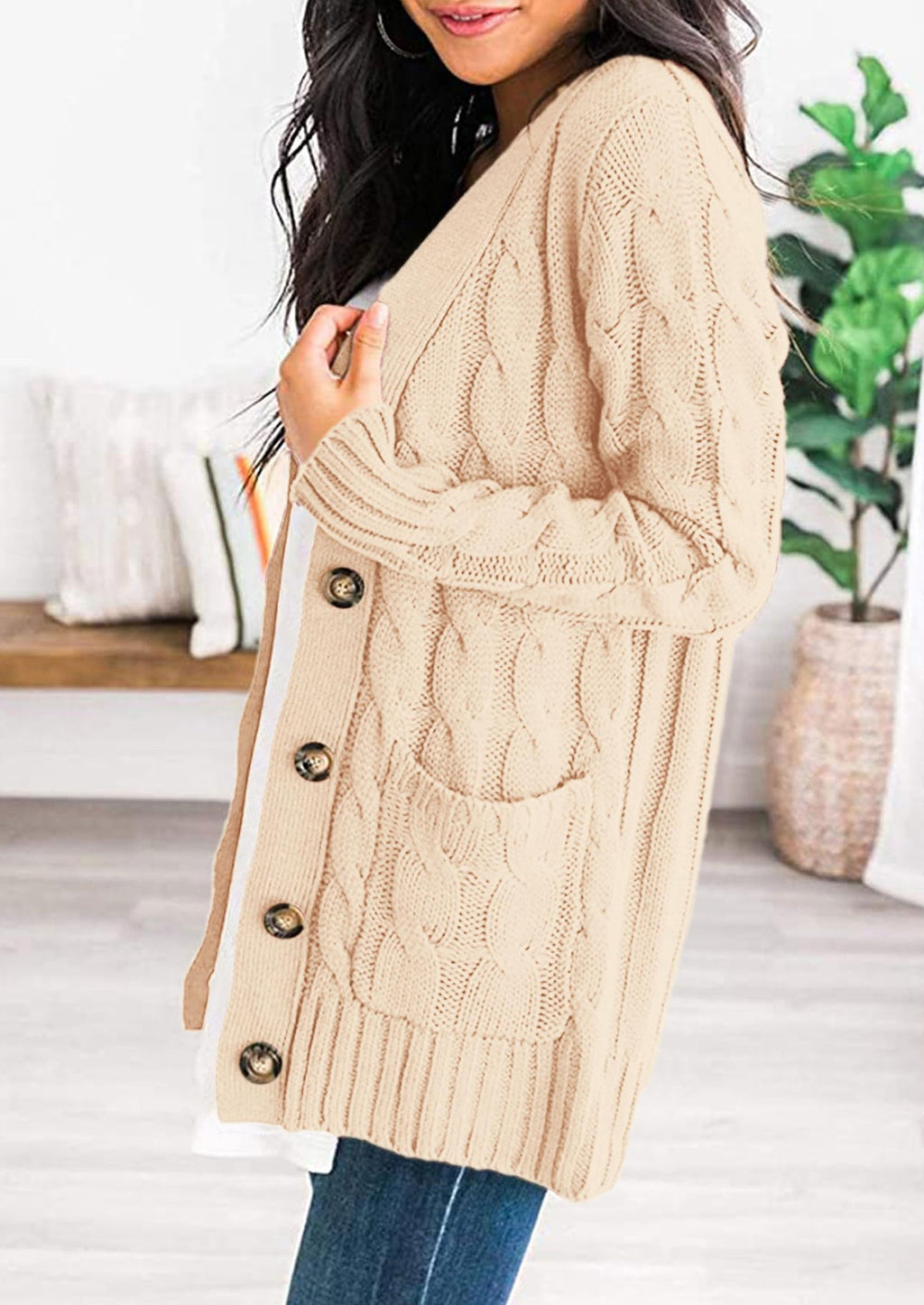 Women's Open Front Cardigan Sweaters Fall Fashion Button Down Cable Knit Chunky Winter Outerwear Coats
