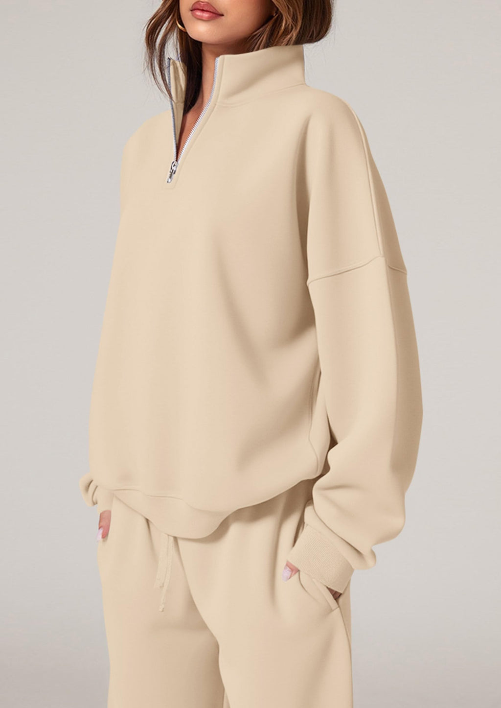 Womens Casual Two Piece Sets Fall Outfits Quarter Zip Sweatshirts Straight Leg Pants Sweatsuits Tracksuit