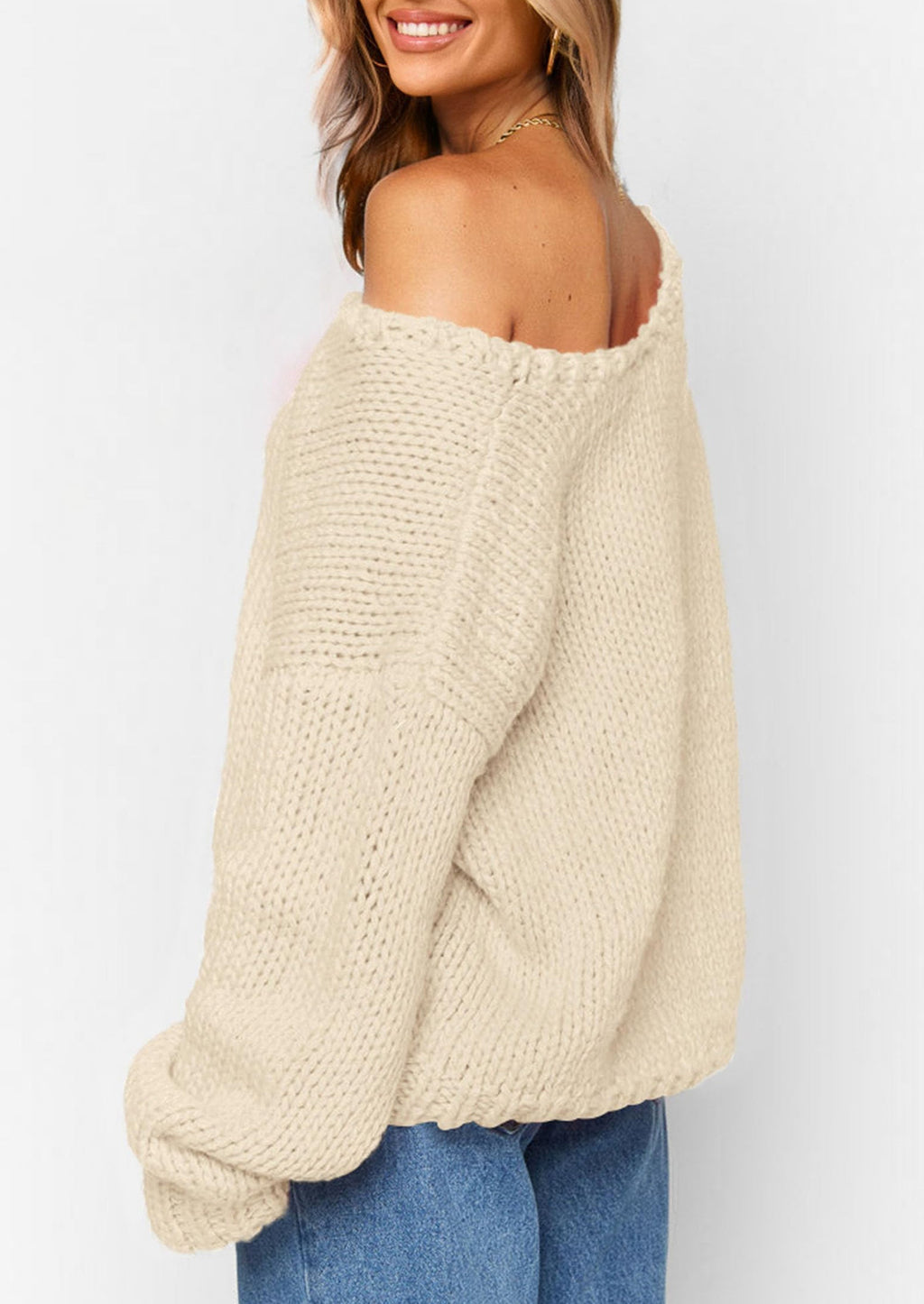 Women's Fall Oversized Sweaters Long Sleeve V Neck Dressy Casual Chunky Knit Loose Pullover Tops Winter Clothing