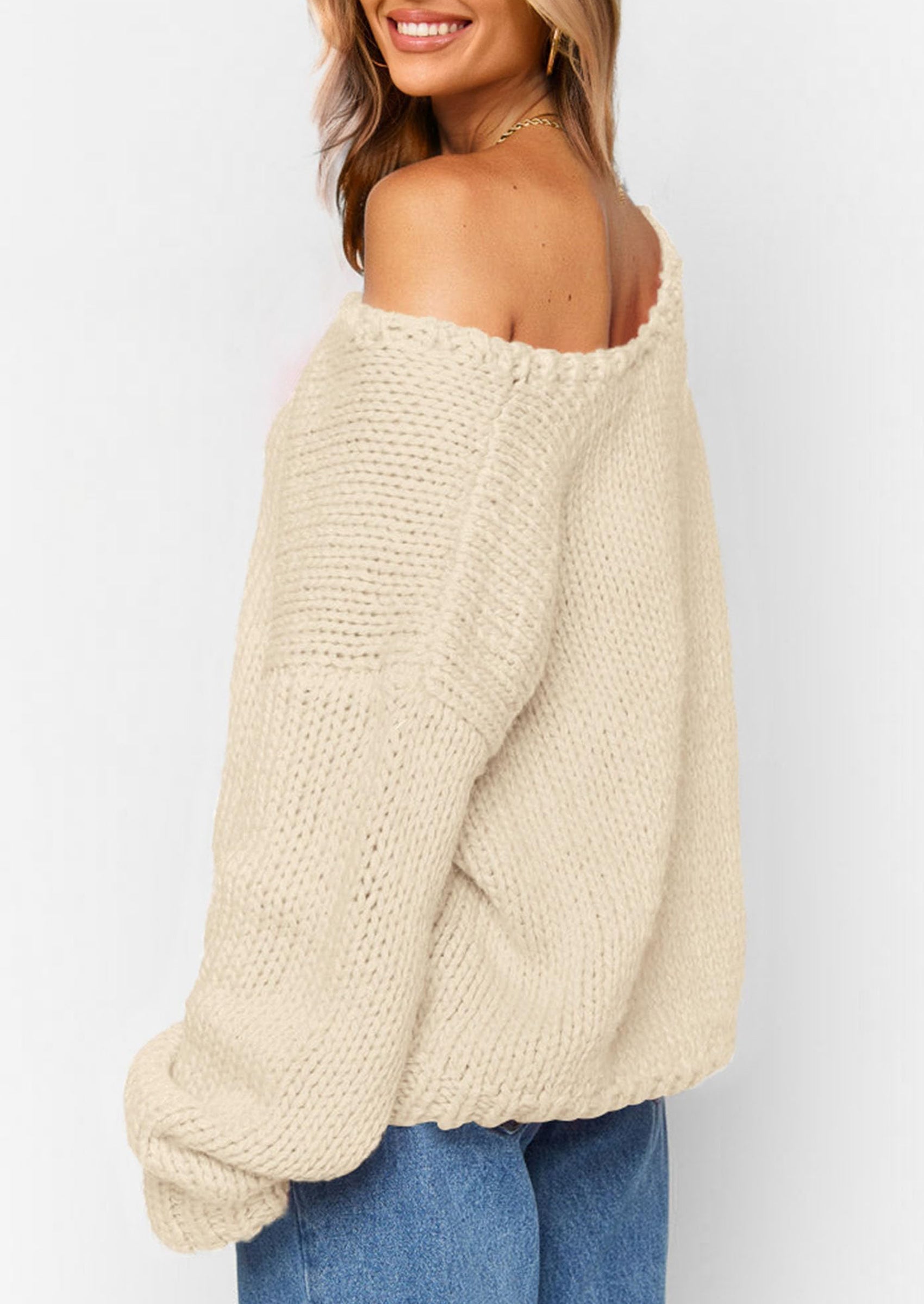Women's Fall Oversized Sweaters Long Sleeve V Neck Dressy Casual Chunky Knit Loose Pullover Tops Winter Clothing