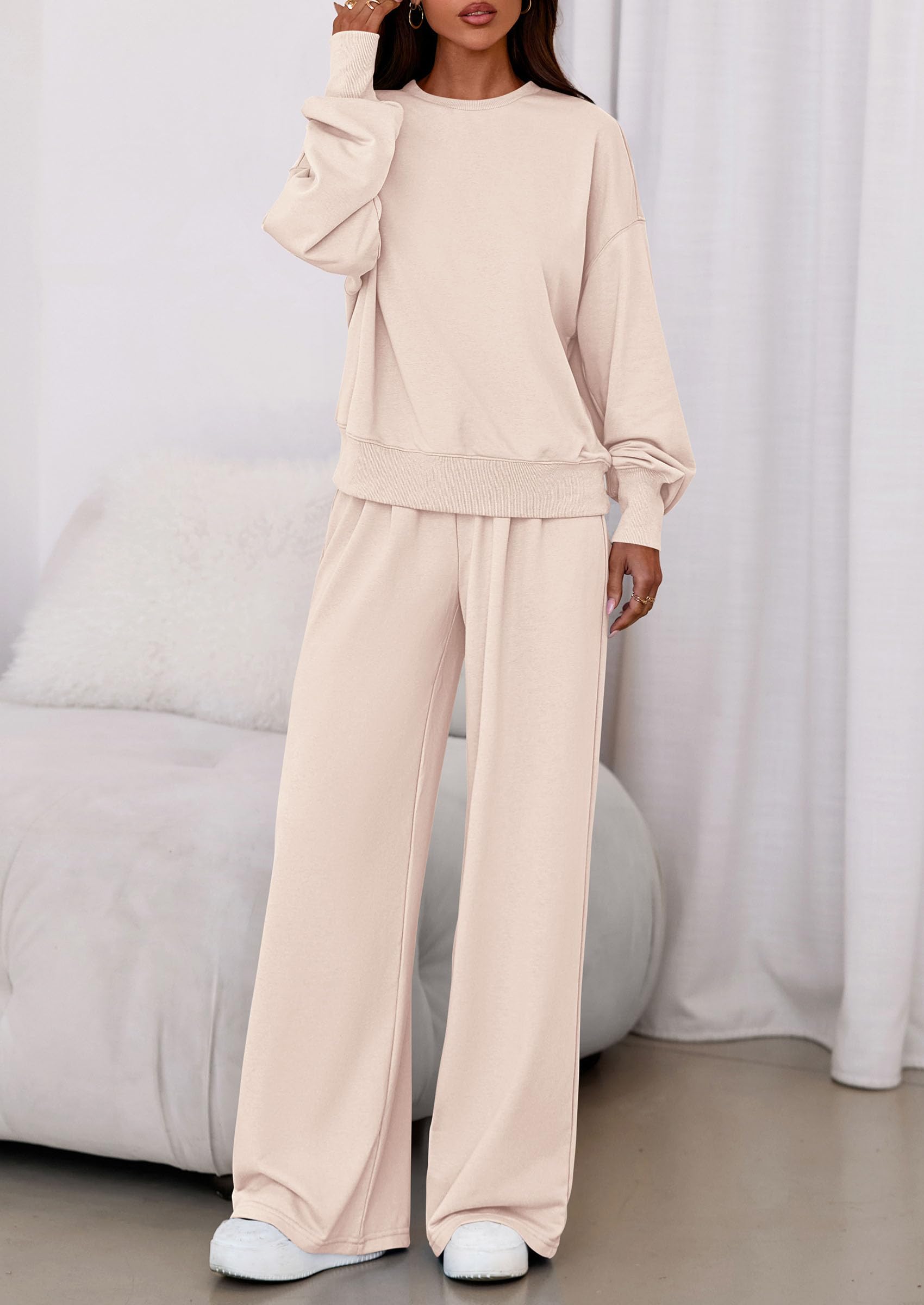 Womens 2 Piece Sets Long Sleeve Sweatshirt Wide Leg Pants Loose Matching Lounge Set Trendy Fall Outfits
