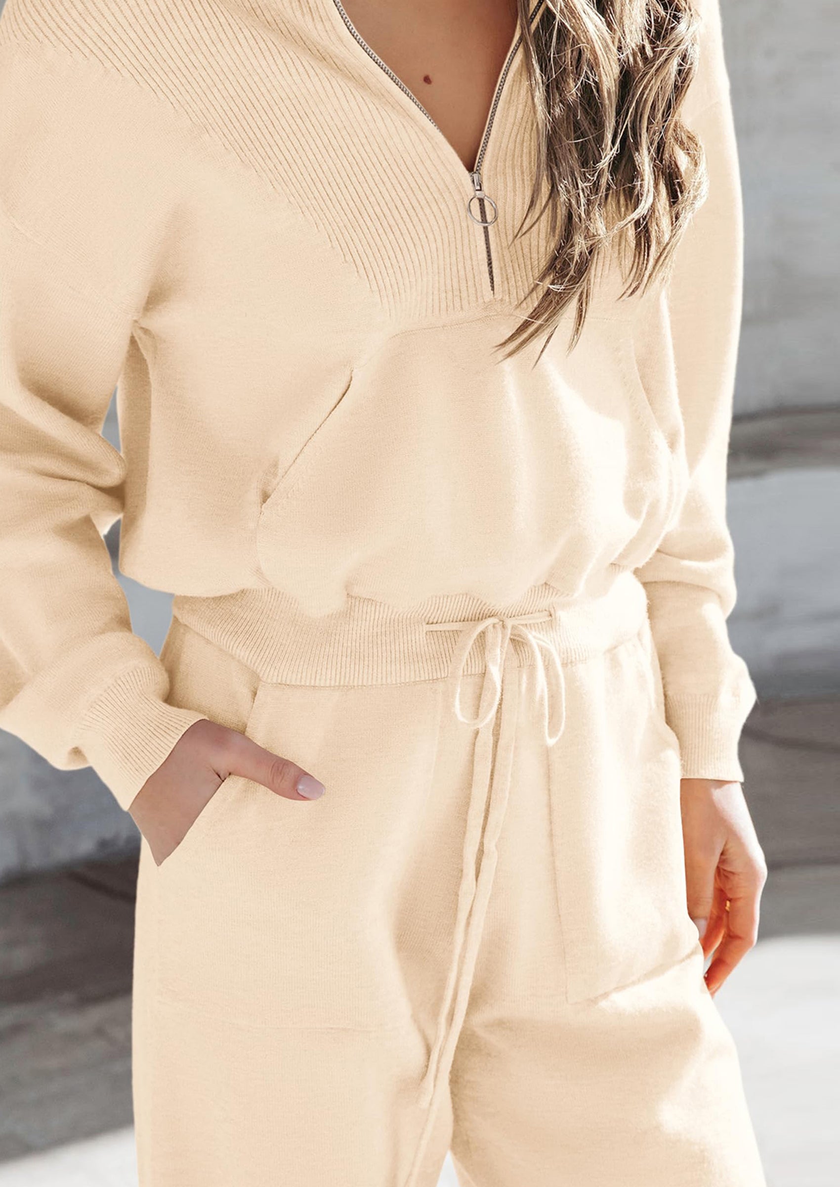 Women's 2 Piece Sweater Set Pullover Zip Up Sweatshirt Jogger Sweatpants Tracksuit Casual Outfit