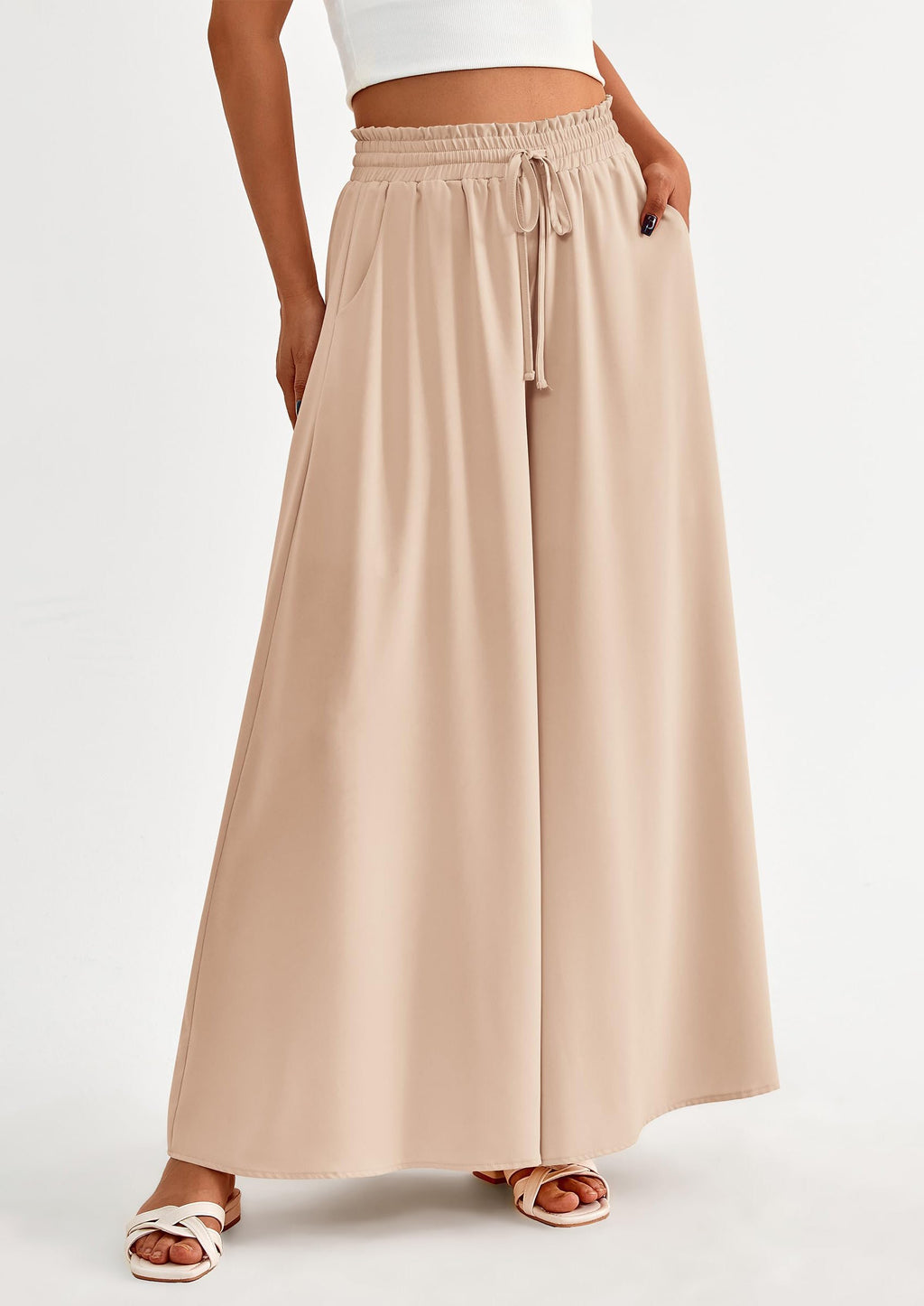 Women's Summer Wide Leg Palazzo Pants High Waisted Flowy Pockets Trendy Casual Lounge Boho Beach Trousers