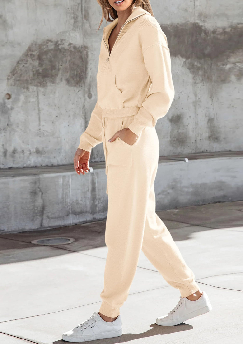 Women's 2 Piece Sweater Set Pullover Zip Up Sweatshirt Jogger Sweatpants Tracksuit Casual Outfit