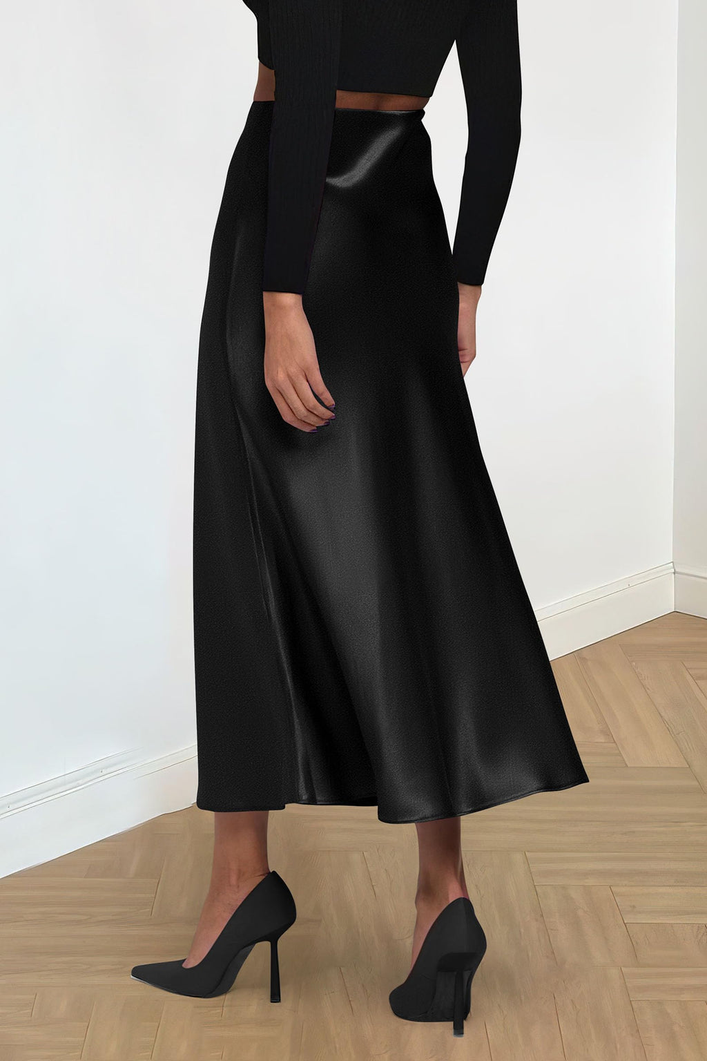 Women's Satin Skirts Dressy Casual Fall High Waisted Cocktail Wedding Flowy Elegant A Line Midi Skirt