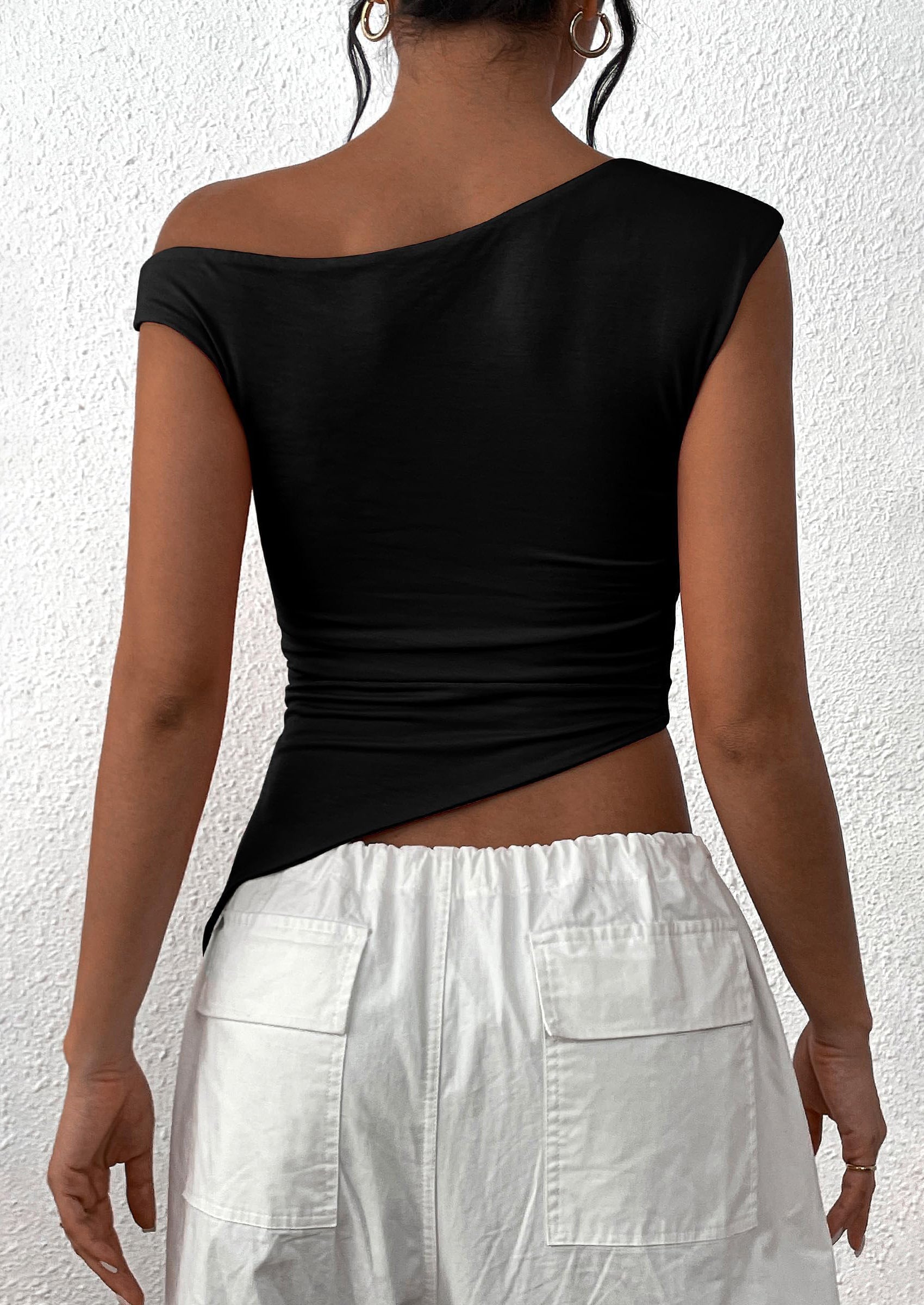 Womens Off The Shoulder Tops Summer Sleeveless One Shoulder Ruched Asymmetrical Y2K Going Out Crop Tank Top