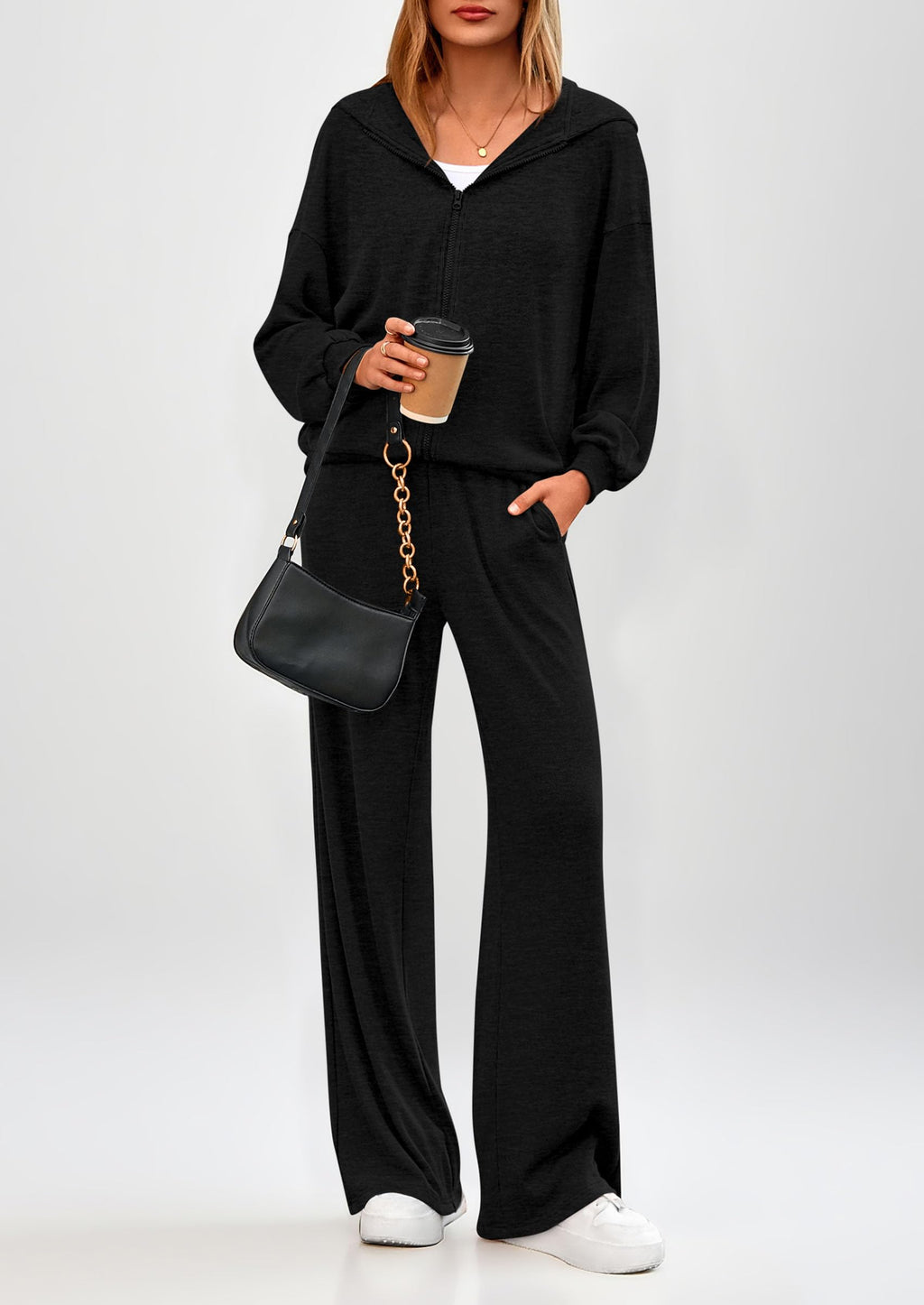 Women's 2 Piece Fall Lounge Sets Zip Up Hoodie Wide Leg Pants Tracksuit Matching Travel Outfits Clothes