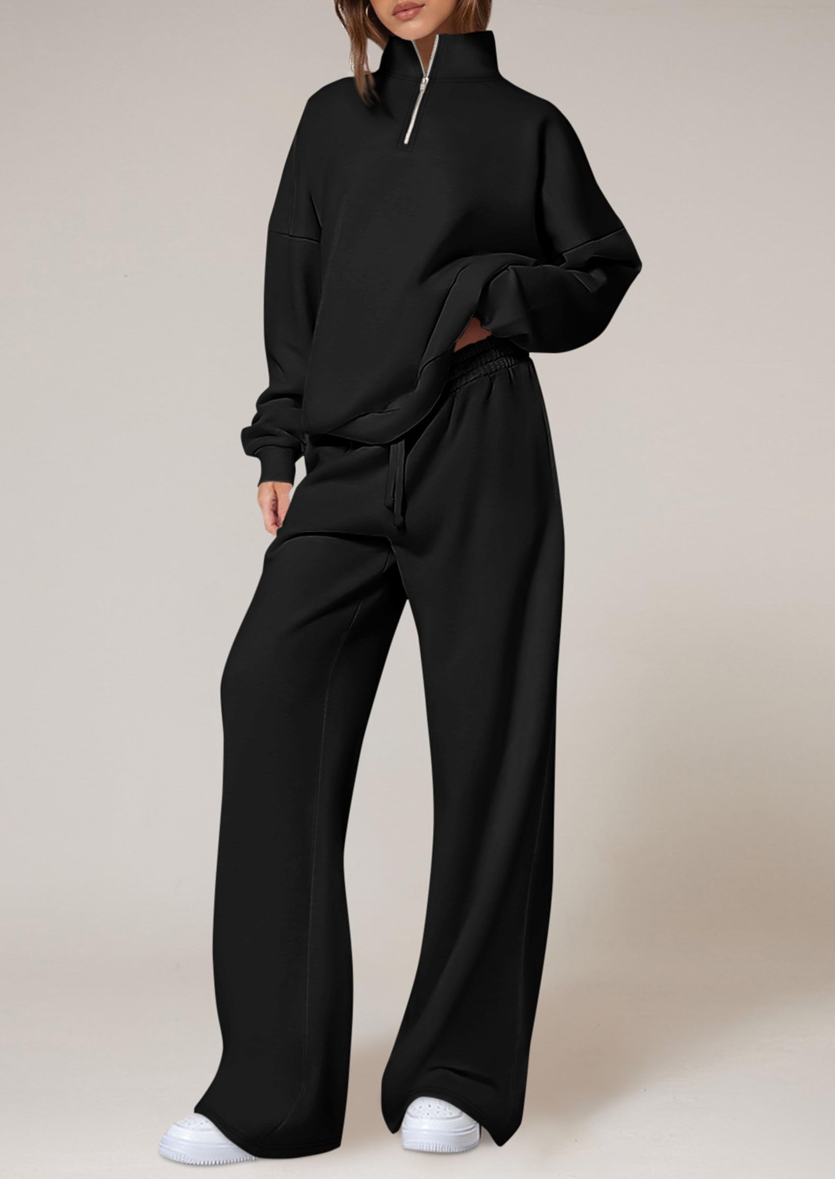 Womens Casual Two Piece Sets Fall Outfits Quarter Zip Sweatshirts Straight Leg Pants Sweatsuits Tracksuit
