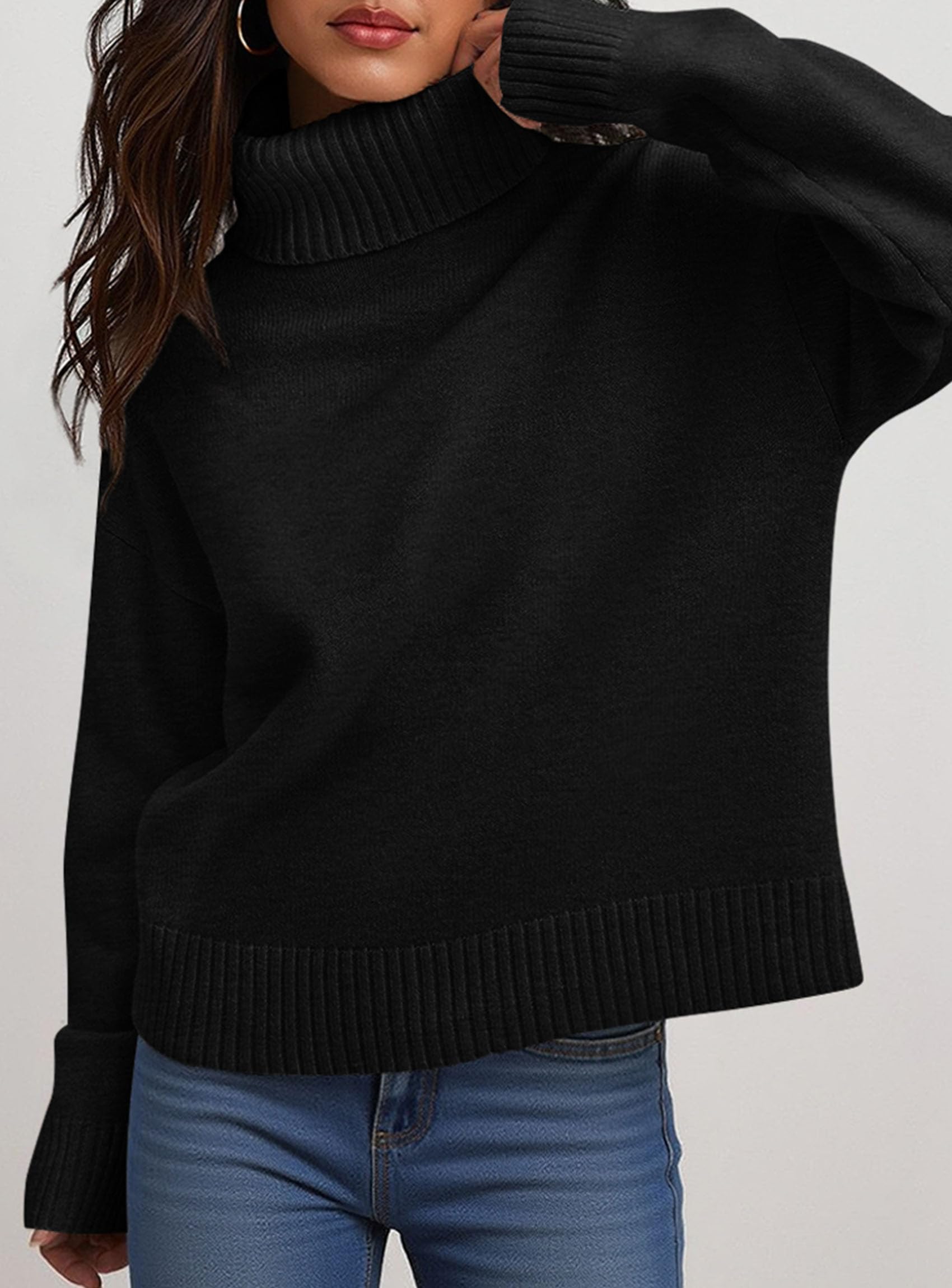 Womens Turtleneck Long Sleeve Sweater Fall Trendy Loose Fit Casual Tops Chunky Knit Pullover Sweaters