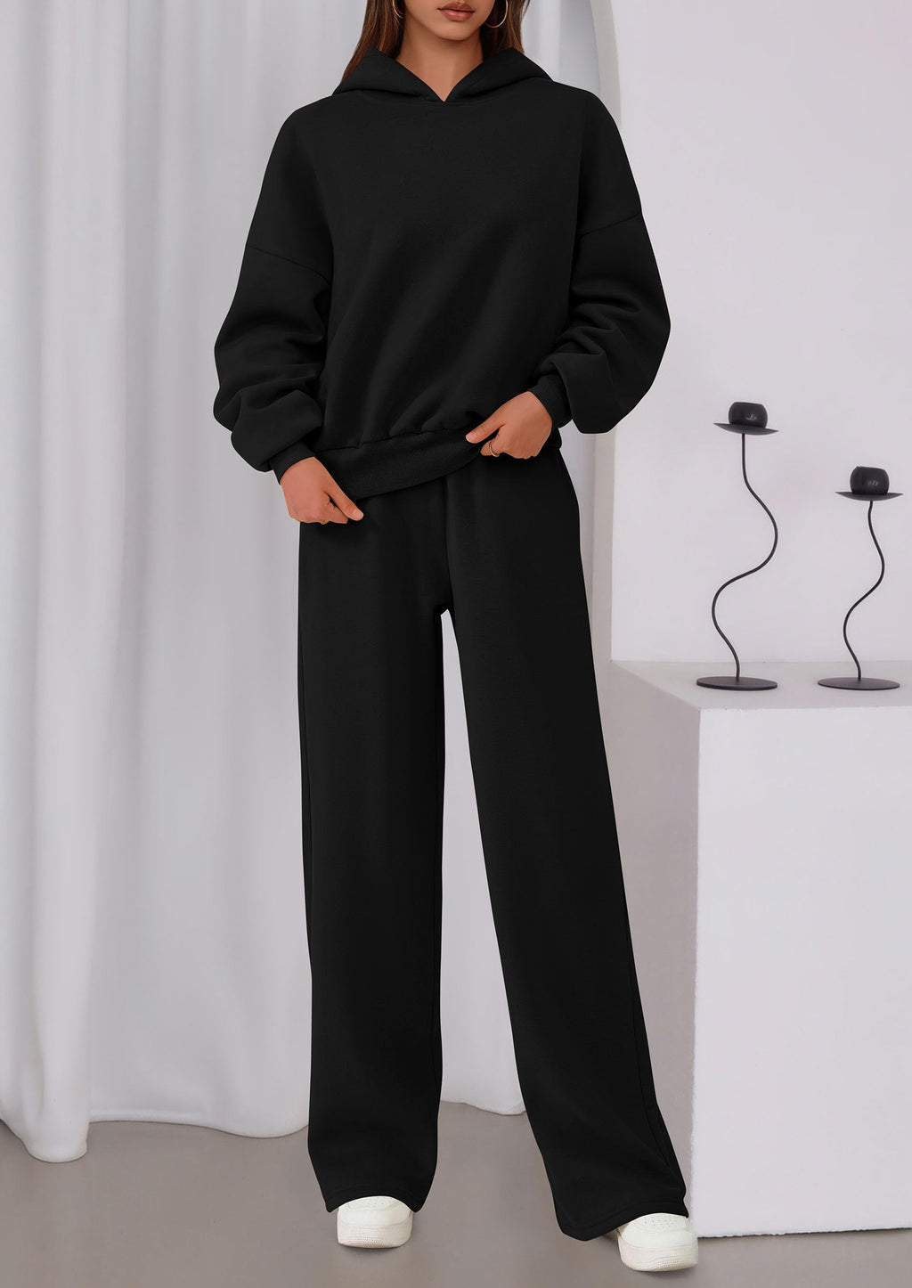 Womens Sweatsuits 2 Piece Set Casual Winter Long Sleeve Hoodie Loose Wide Leg Sweatpants Fall Tracksuit