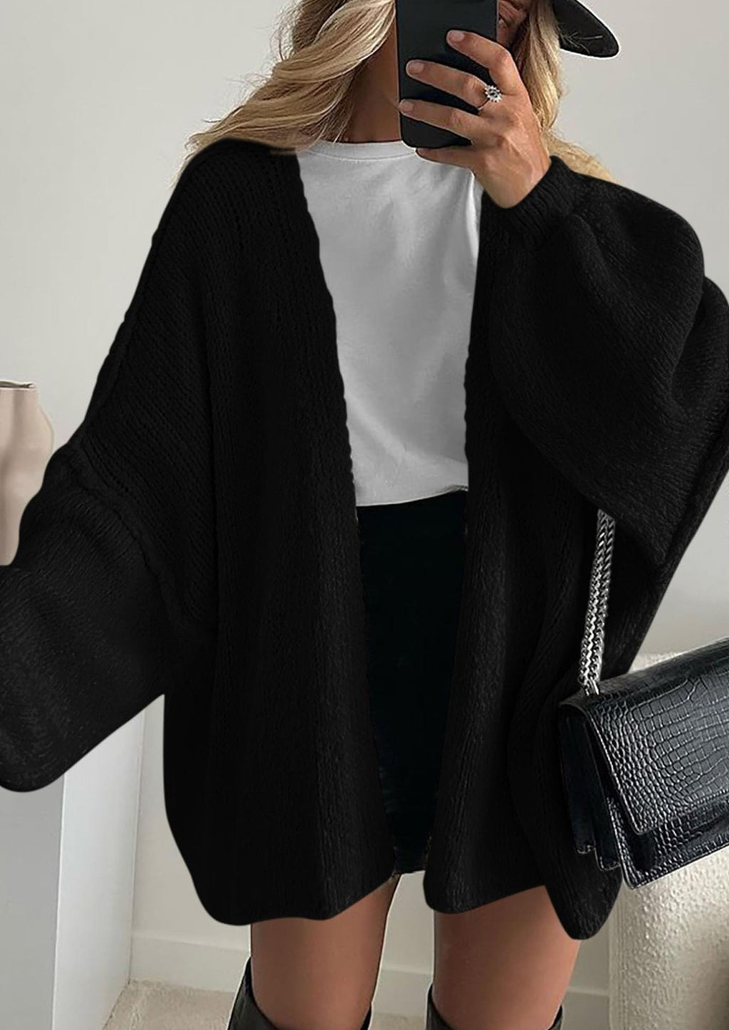 Womens Oversized Cardigan Sweaters Fall Long Lantern Sleeve Knit Open Front Lightweight Sweater