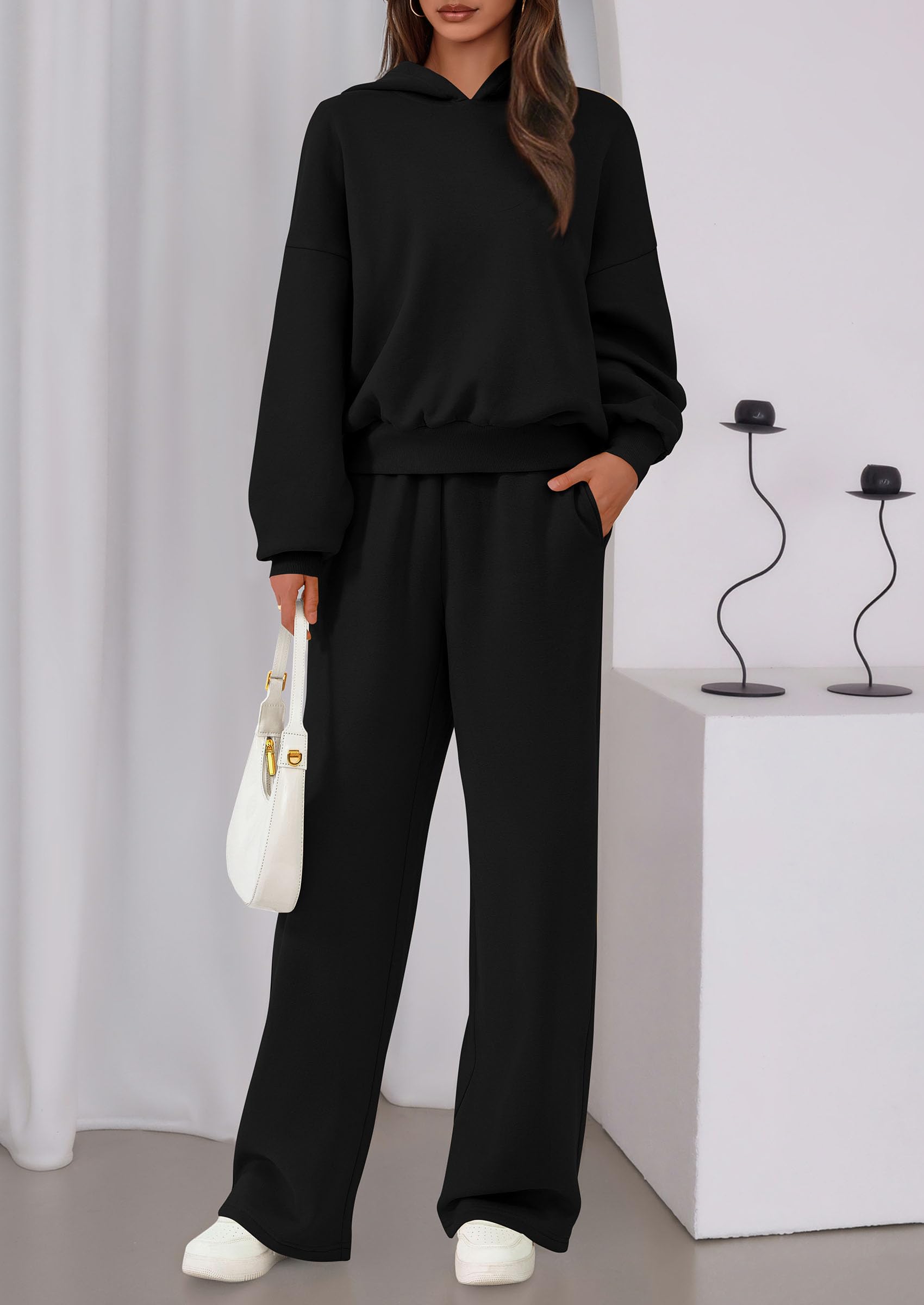 Womens Sweatsuits 2 Piece Set Casual Winter Long Sleeve Hoodie Loose Wide Leg Sweatpants Fall Tracksuit