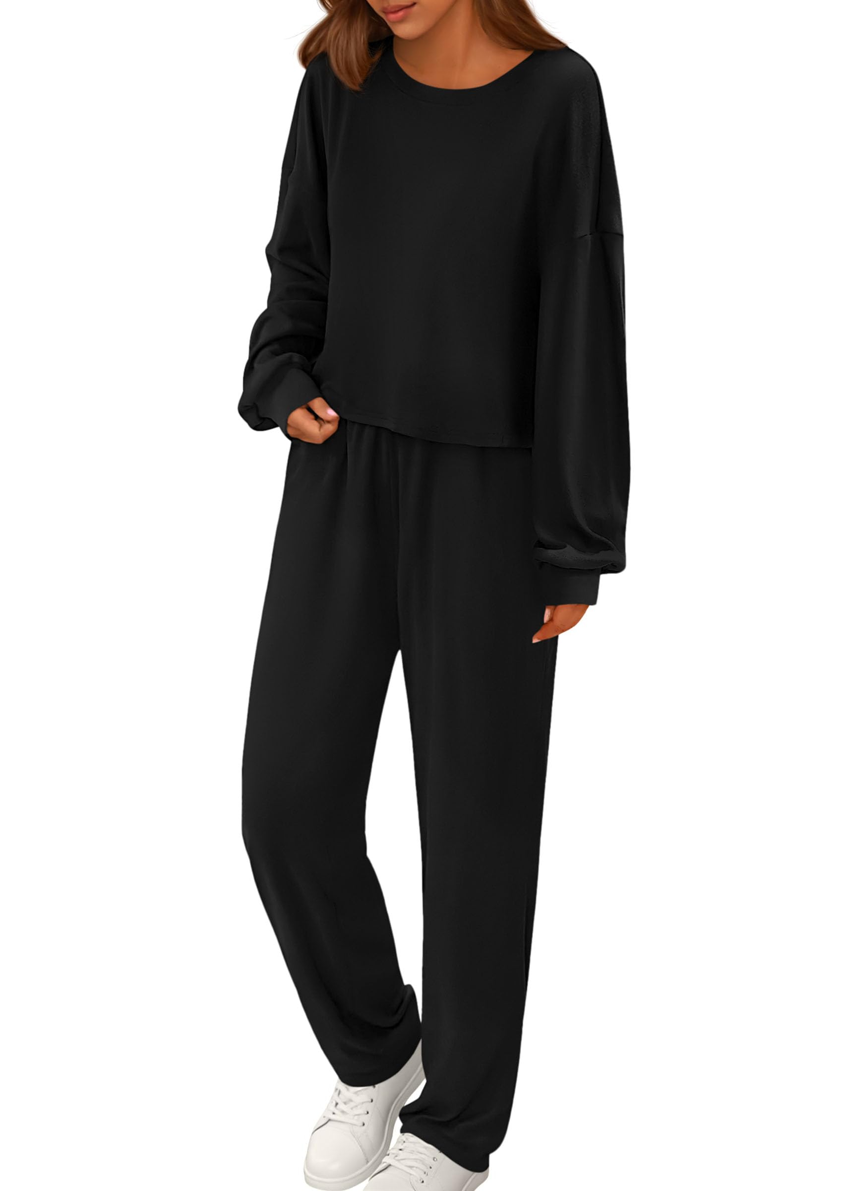 Women's Two Piece Outfits Lounge Sets Long Sleeve Pullover Tops Sweatpants Fall Fashion Matching Clothing