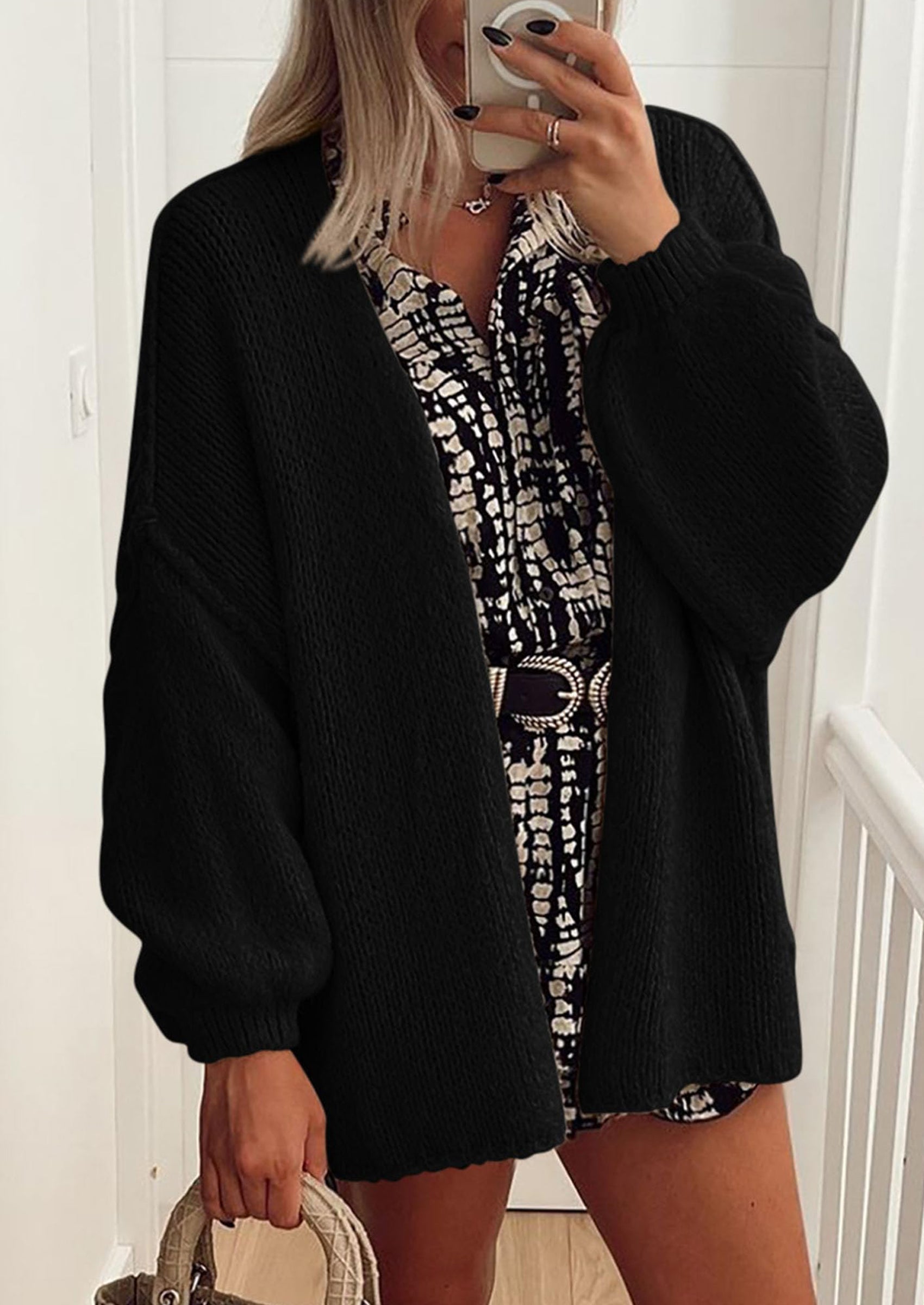 Womens Oversized Cardigan Sweaters Fall Long Lantern Sleeve Knit Open Front Lightweight Sweater