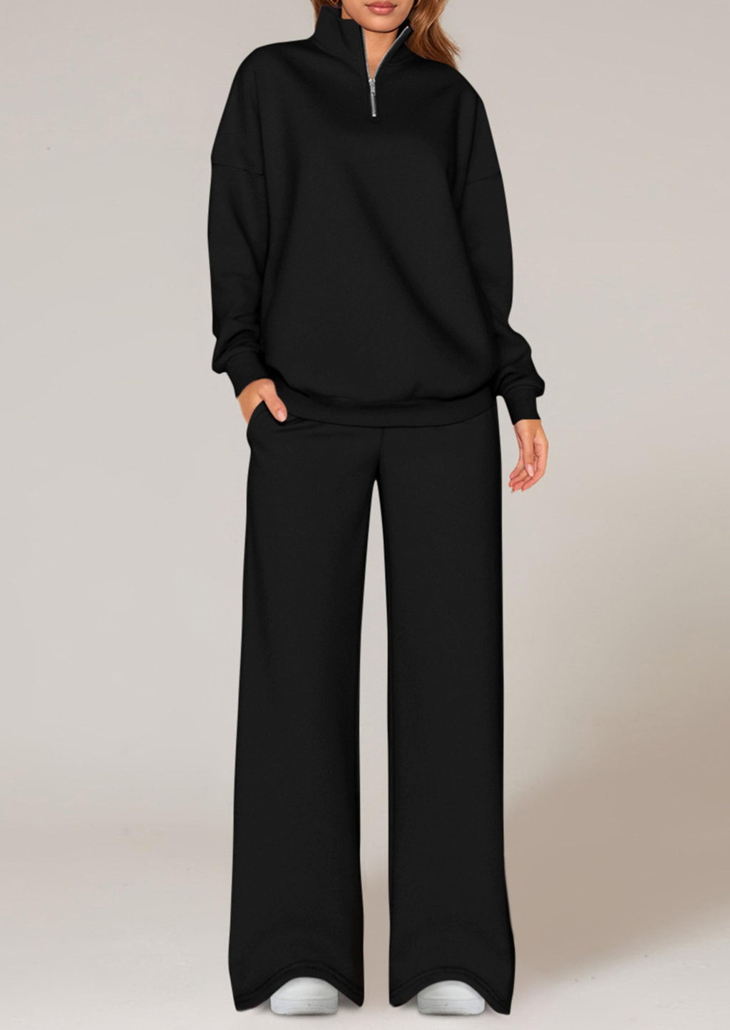 Womens Casual Two Piece Sets Fall Outfits Quarter Zip Sweatshirts Straight Leg Pants Sweatsuits Tracksuit