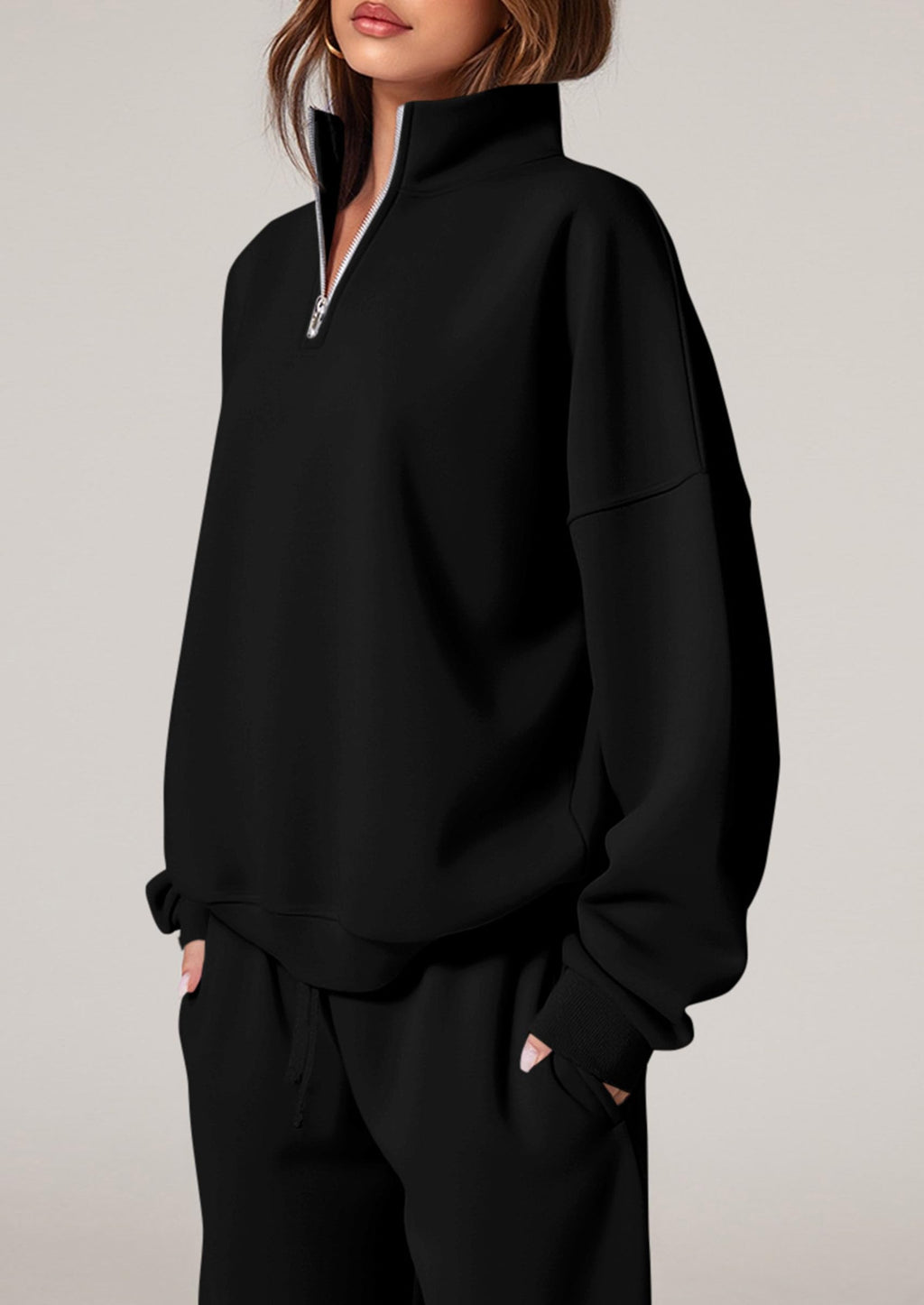 Womens Casual Two Piece Sets Fall Outfits Quarter Zip Sweatshirts Straight Leg Pants Sweatsuits Tracksuit