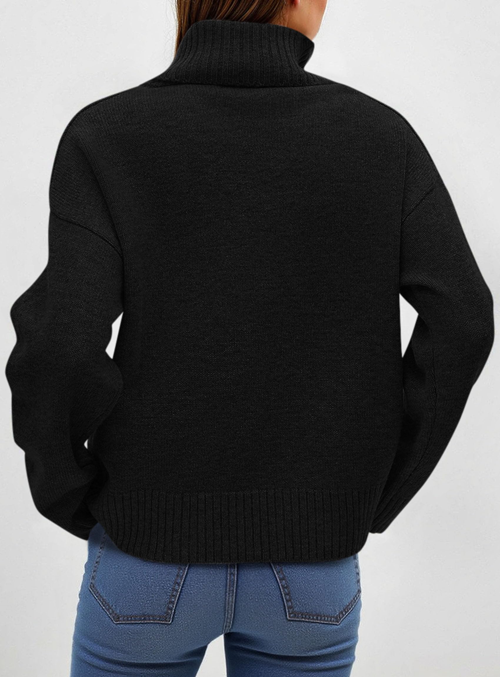 Womens Turtleneck Long Sleeve Sweater Fall Trendy Loose Fit Casual Tops Chunky Knit Pullover Sweaters