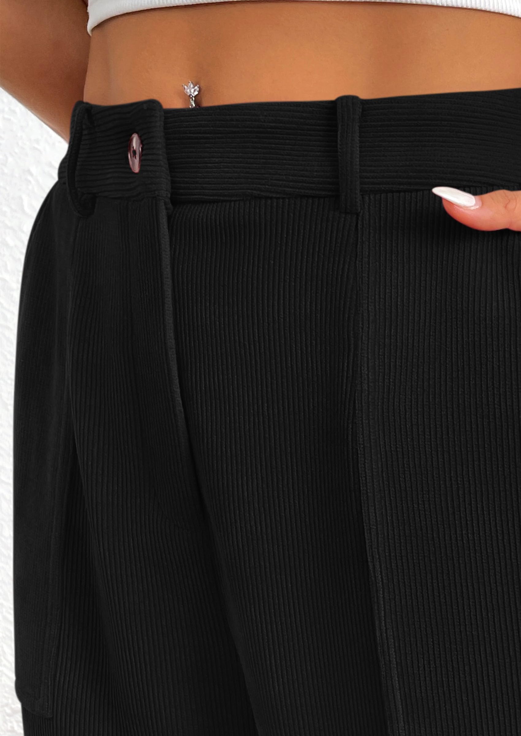 Women's Pants Dressy Casual Fall Elastic High Waisted Work Office Corduroy Trouser Slacks with Pockets