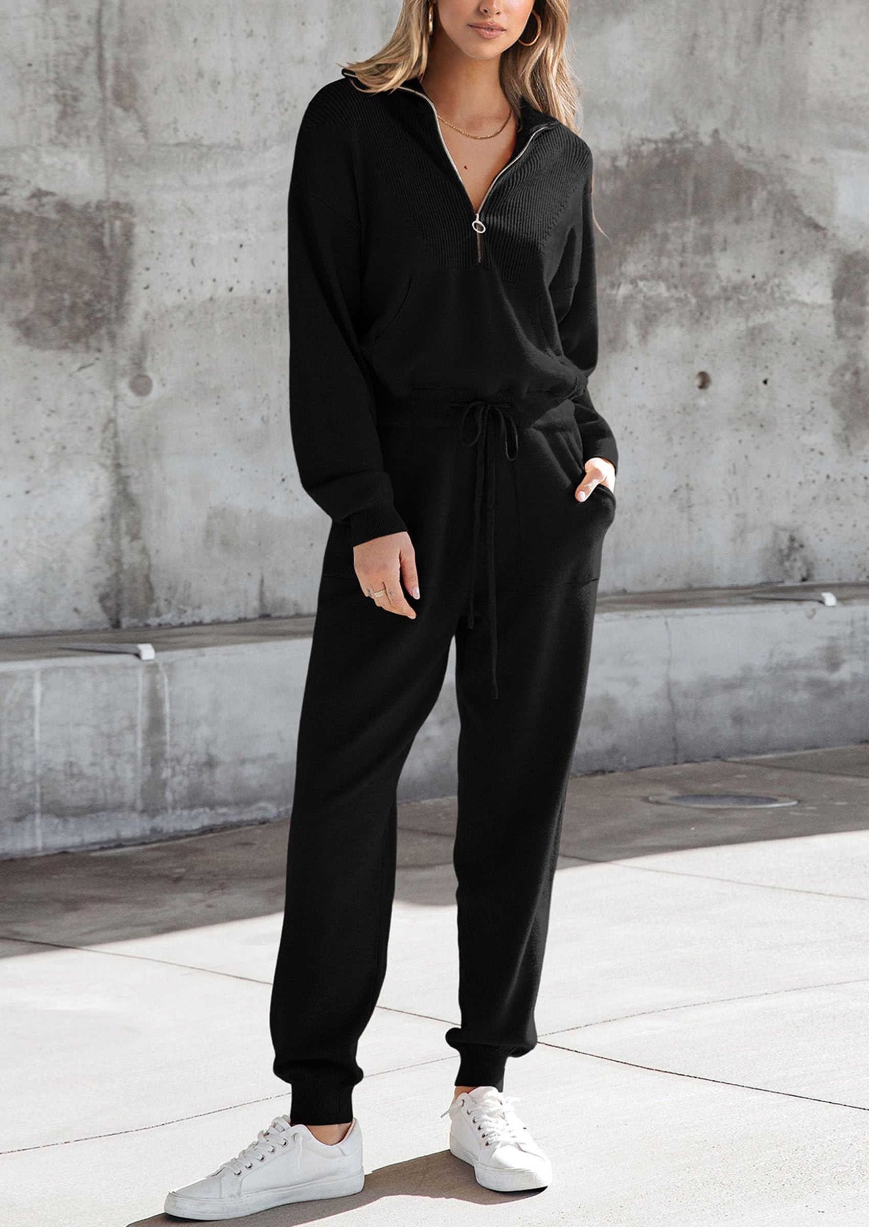 Women's 2 Piece Sweater Set Pullover Zip Up Sweatshirt Jogger Sweatpants Tracksuit Casual Outfit