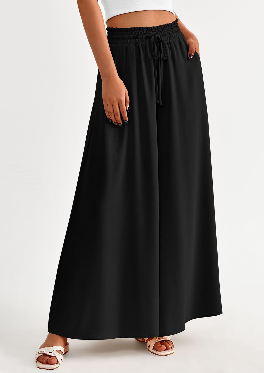 Women's Summer Wide Leg Palazzo Pants High Waisted Flowy Pockets Trendy Casual Lounge Boho Beach Trousers