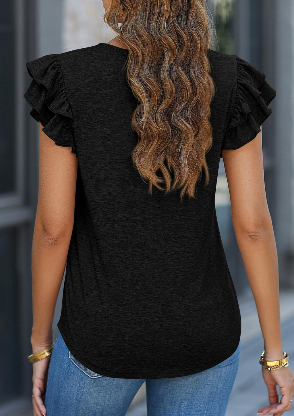 Summer Tops for Women Spring Trendy Fashion Clothes Casual Ruffle V Neck Short Sleeve Shirts Blouses