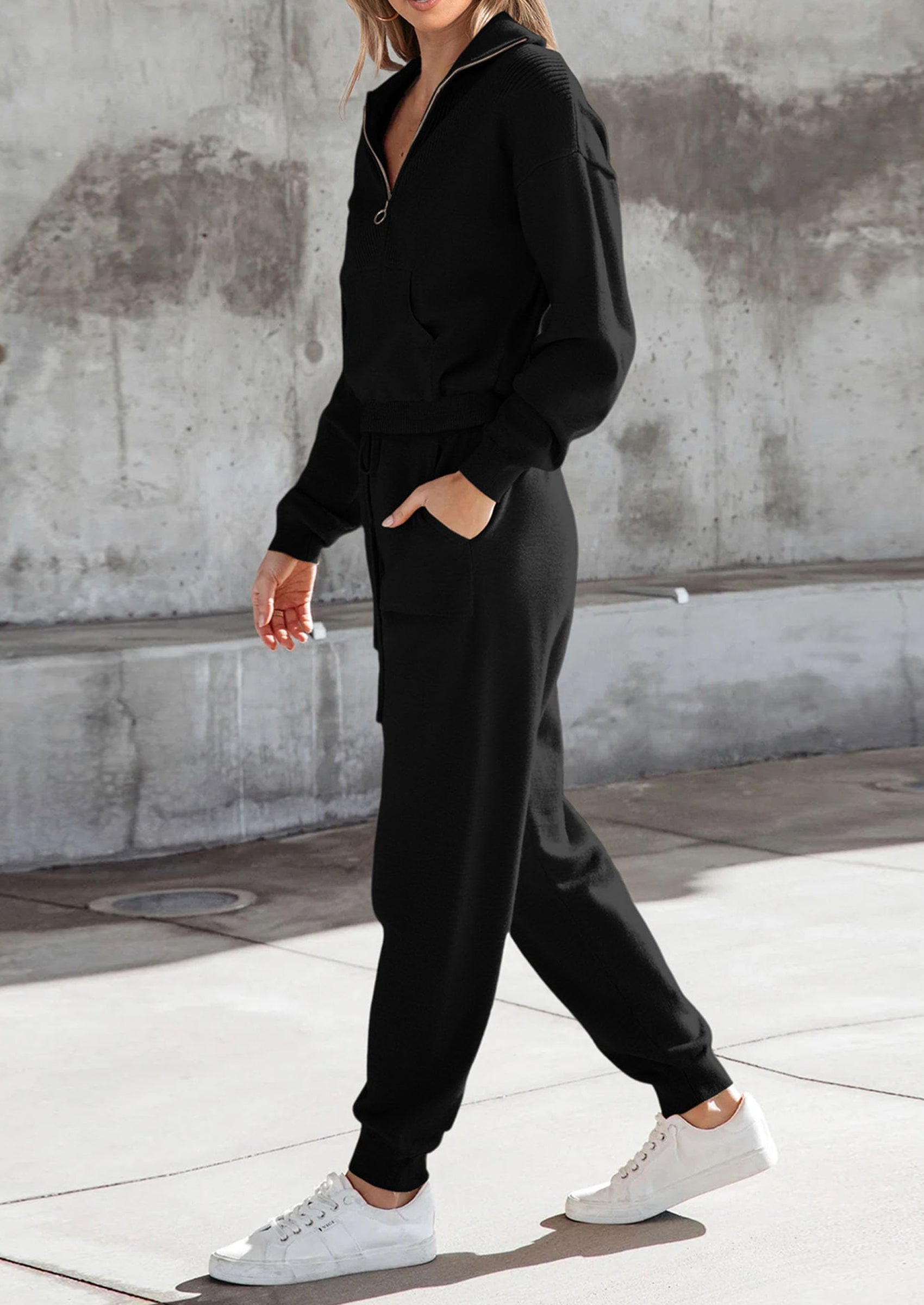 Women's 2 Piece Sweater Set Pullover Zip Up Sweatshirt Jogger Sweatpants Tracksuit Casual Outfit