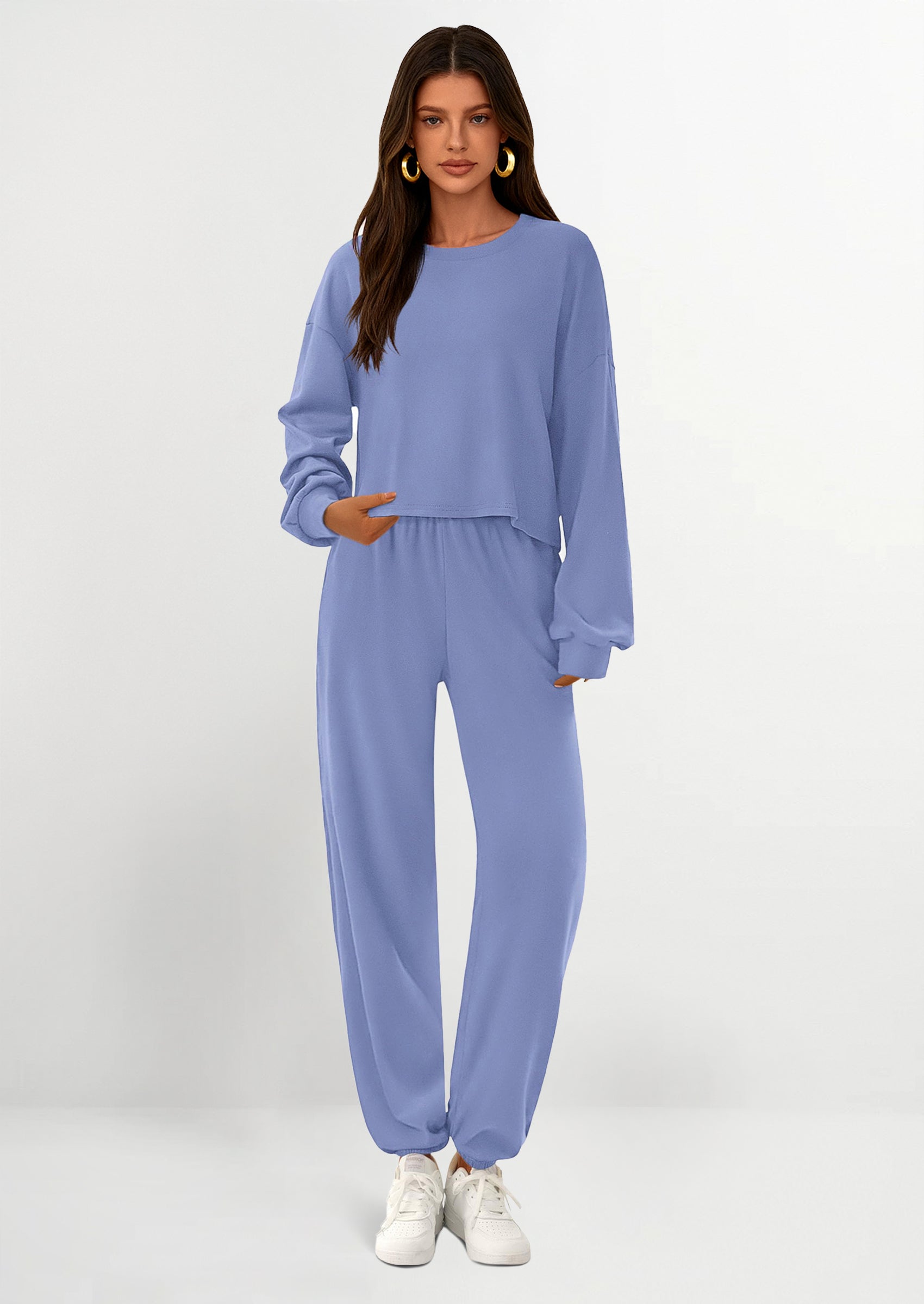 Women's Two Piece Outfits Lounge Sets Long Sleeve Pullover Tops Sweatpants Fall Fashion Matching Clothing