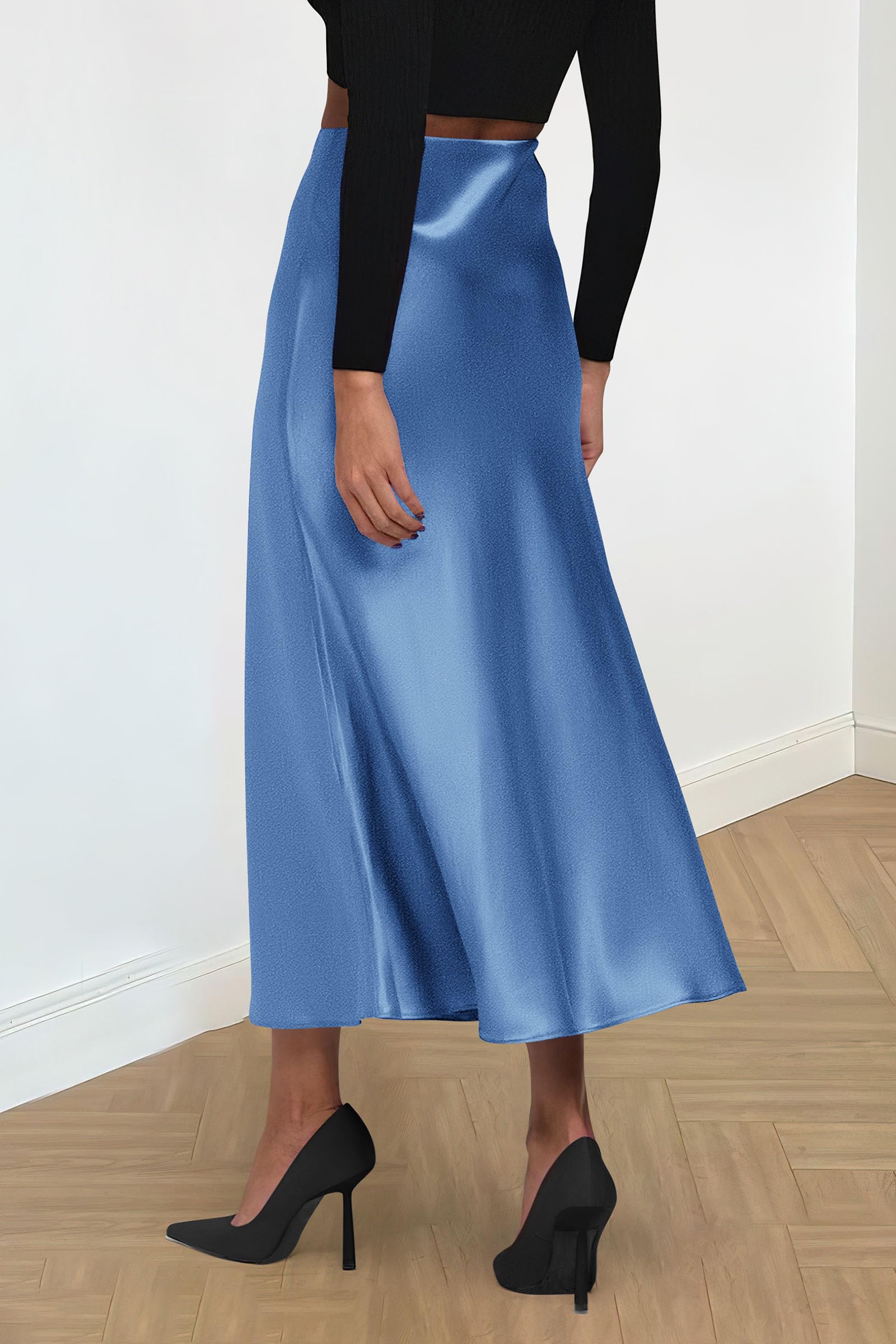 Women's Satin Skirts Dressy Casual Fall High Waisted Cocktail Wedding Flowy Elegant A Line Midi Skirt