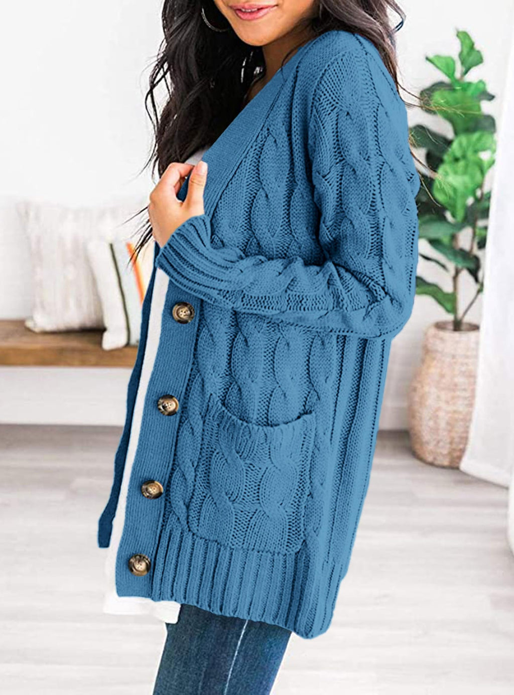 Women's Open Front Cardigan Sweaters Fall Fashion Button Down Cable Knit Chunky Winter Outerwear Coats