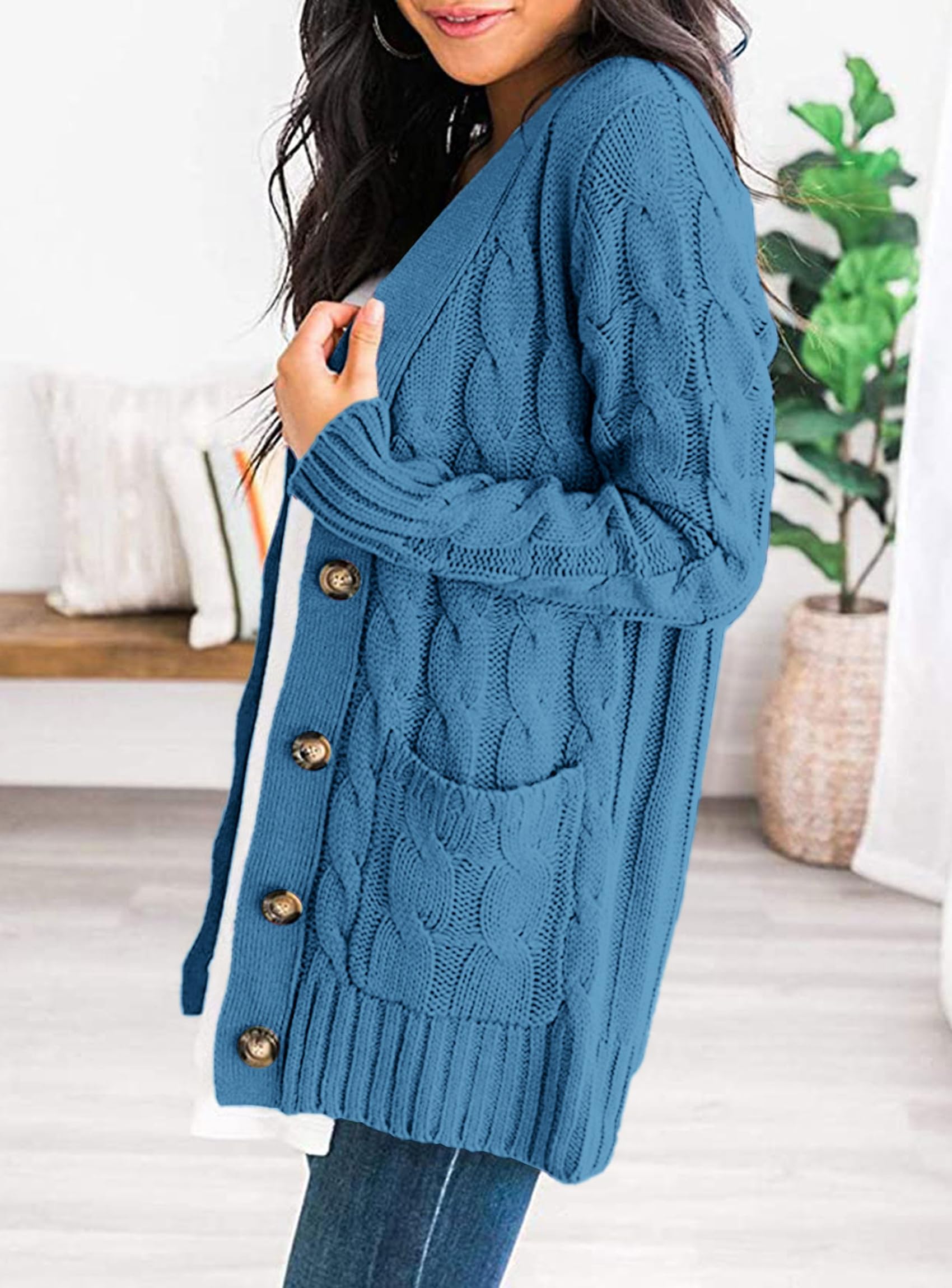 Women's Open Front Cardigan Sweaters Fall Fashion Button Down Cable Knit Chunky Winter Outerwear Coats