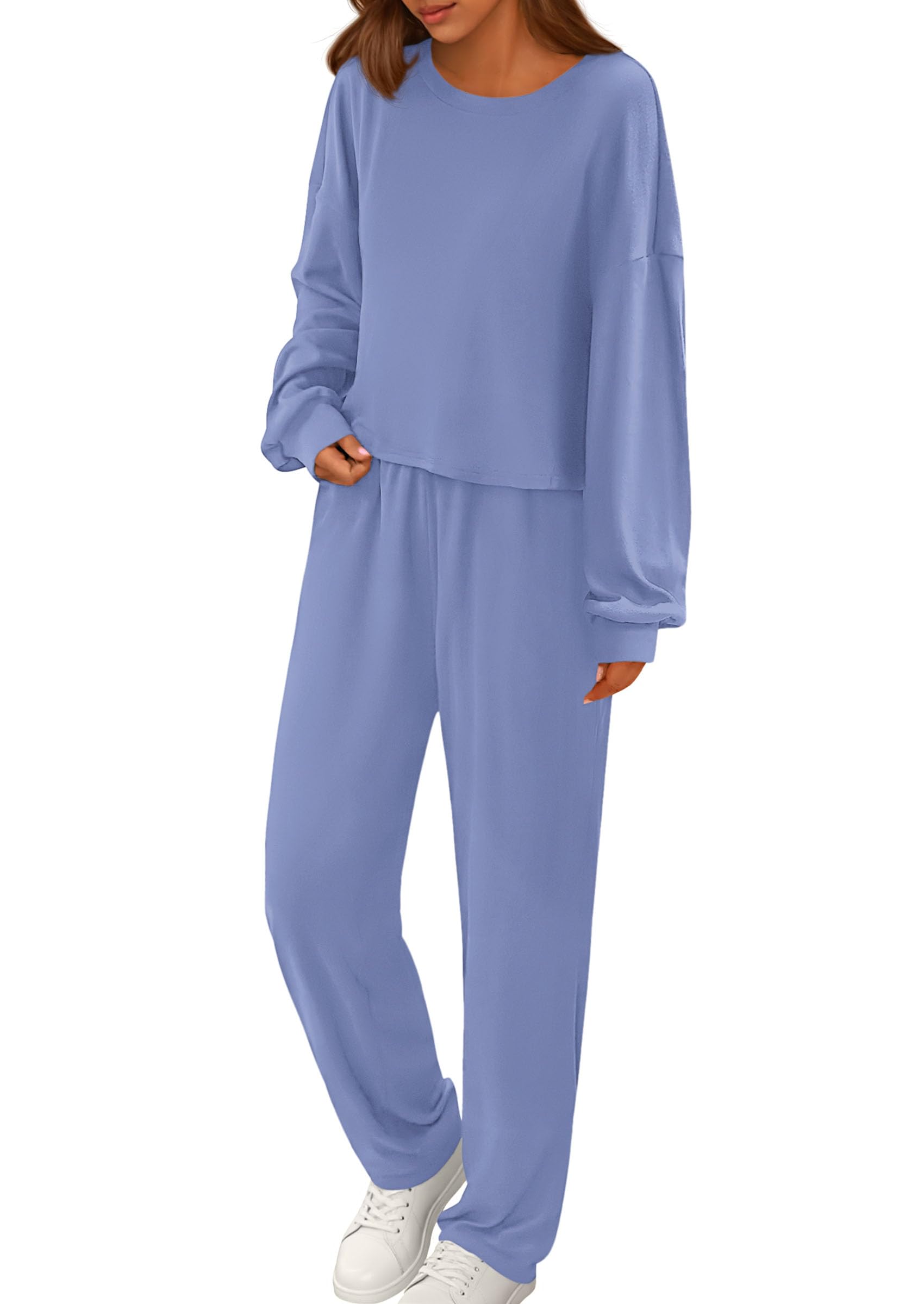 Women's Two Piece Outfits Lounge Sets Long Sleeve Pullover Tops Sweatpants Fall Fashion Matching Clothing