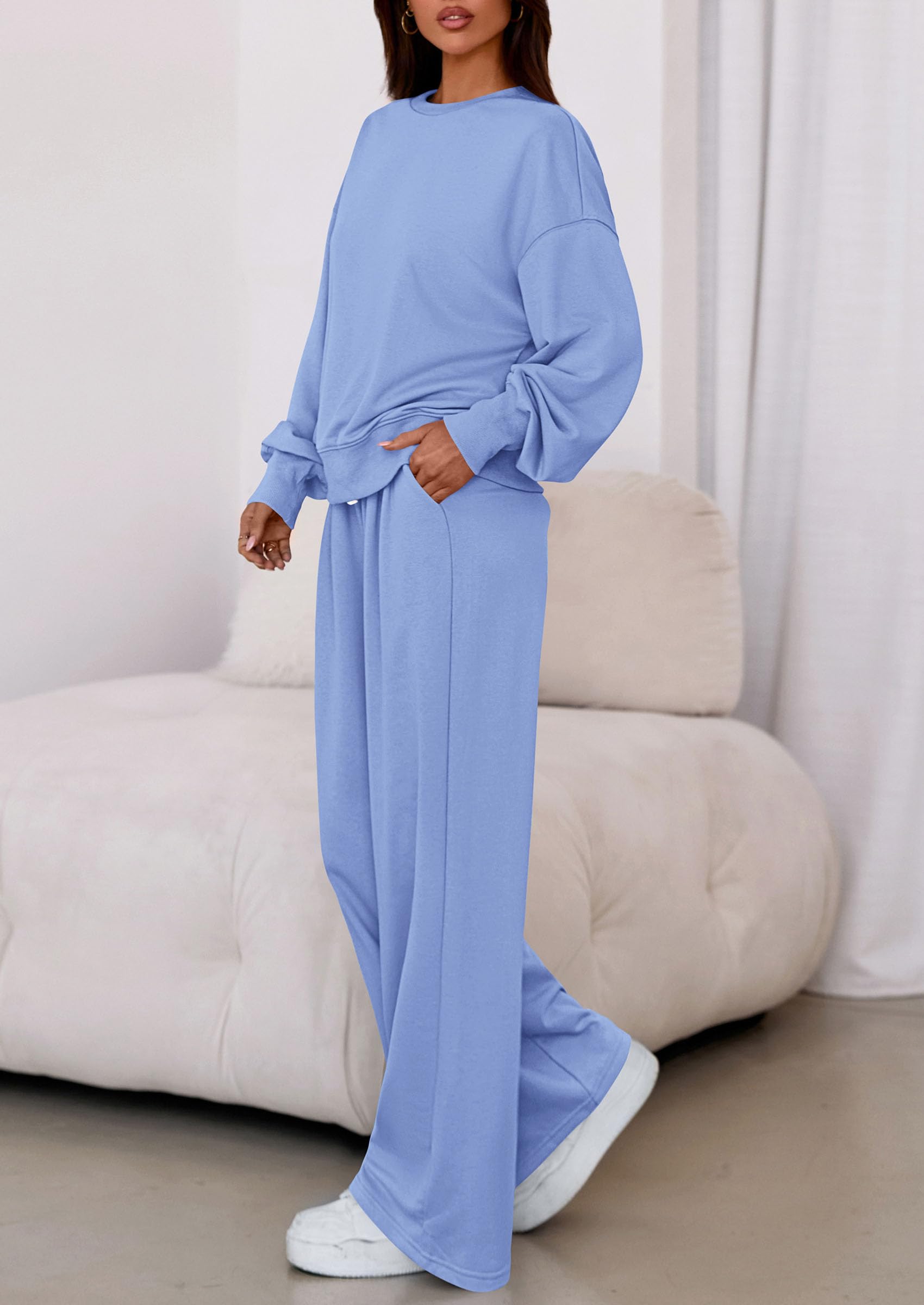 Womens 2 Piece Sets Long Sleeve Sweatshirt Wide Leg Pants Loose Matching Lounge Set Trendy Fall Outfits