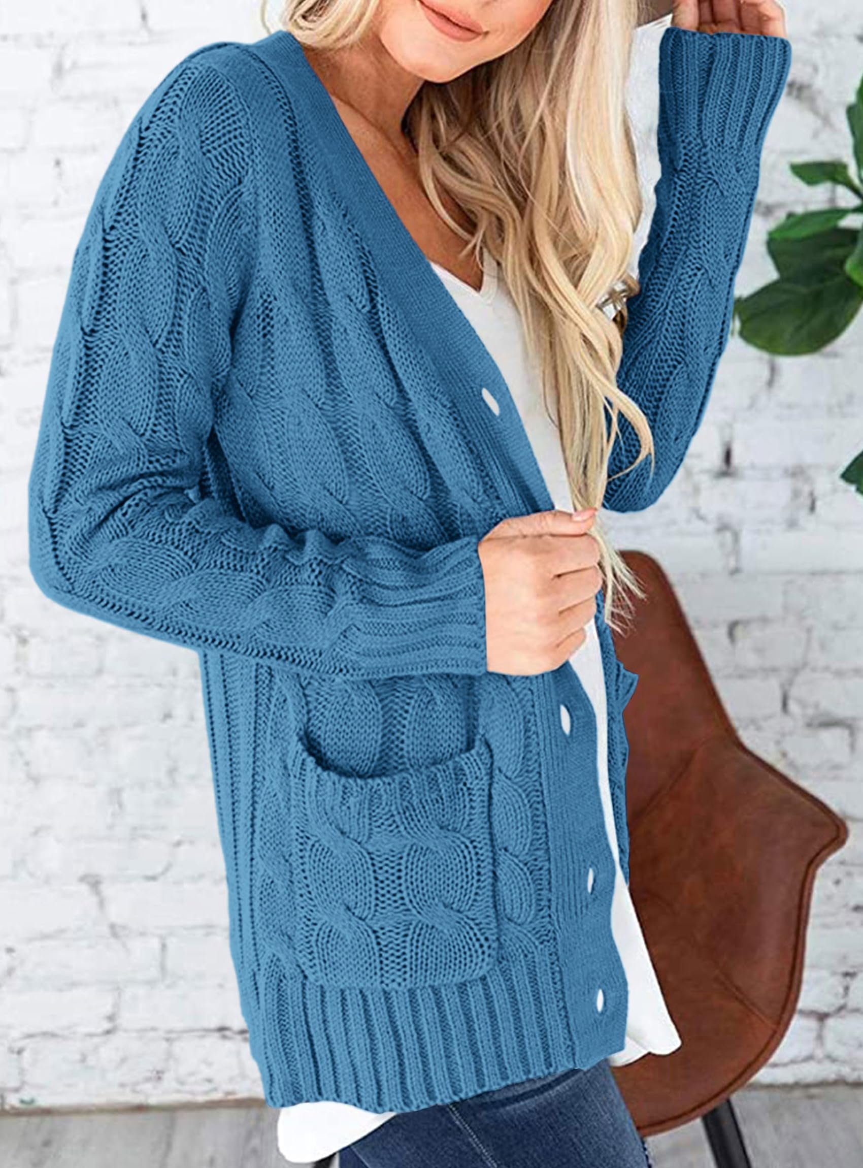 Women's Open Front Cardigan Sweaters Fall Fashion Button Down Cable Knit Chunky Winter Outerwear Coats