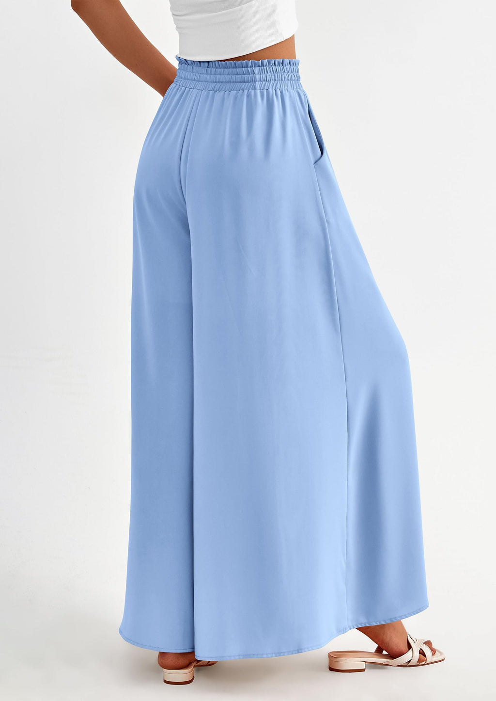 Women's Summer Wide Leg Palazzo Pants High Waisted Flowy Pockets Trendy Casual Lounge Boho Beach Trousers