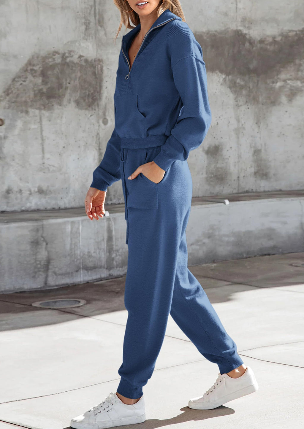 Women's 2 Piece Sweater Set Pullover Zip Up Sweatshirt Jogger Sweatpants Tracksuit Casual Outfit