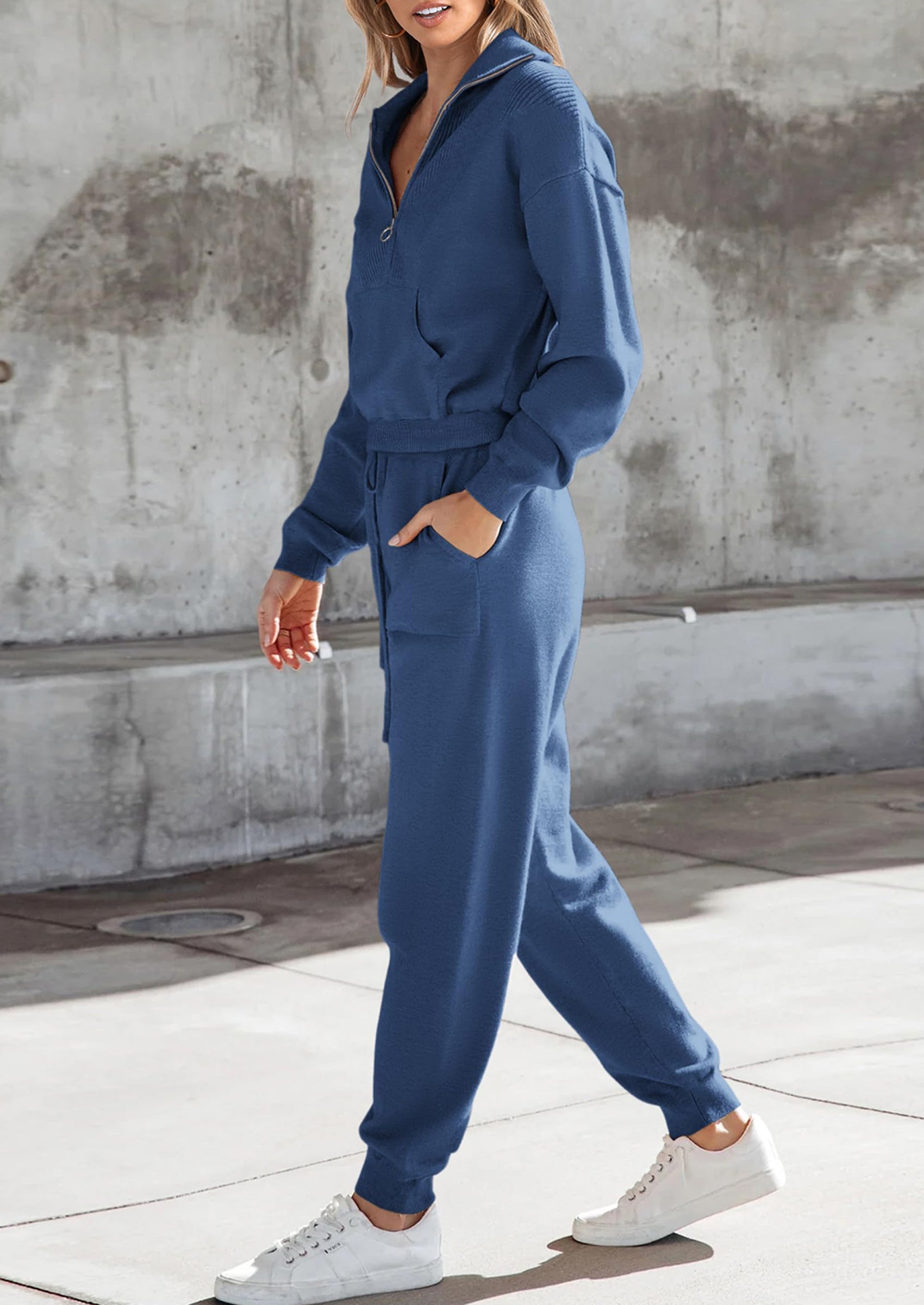 Women's 2 Piece Sweater Set Pullover Zip Up Sweatshirt Jogger Sweatpants Tracksuit Casual Outfit