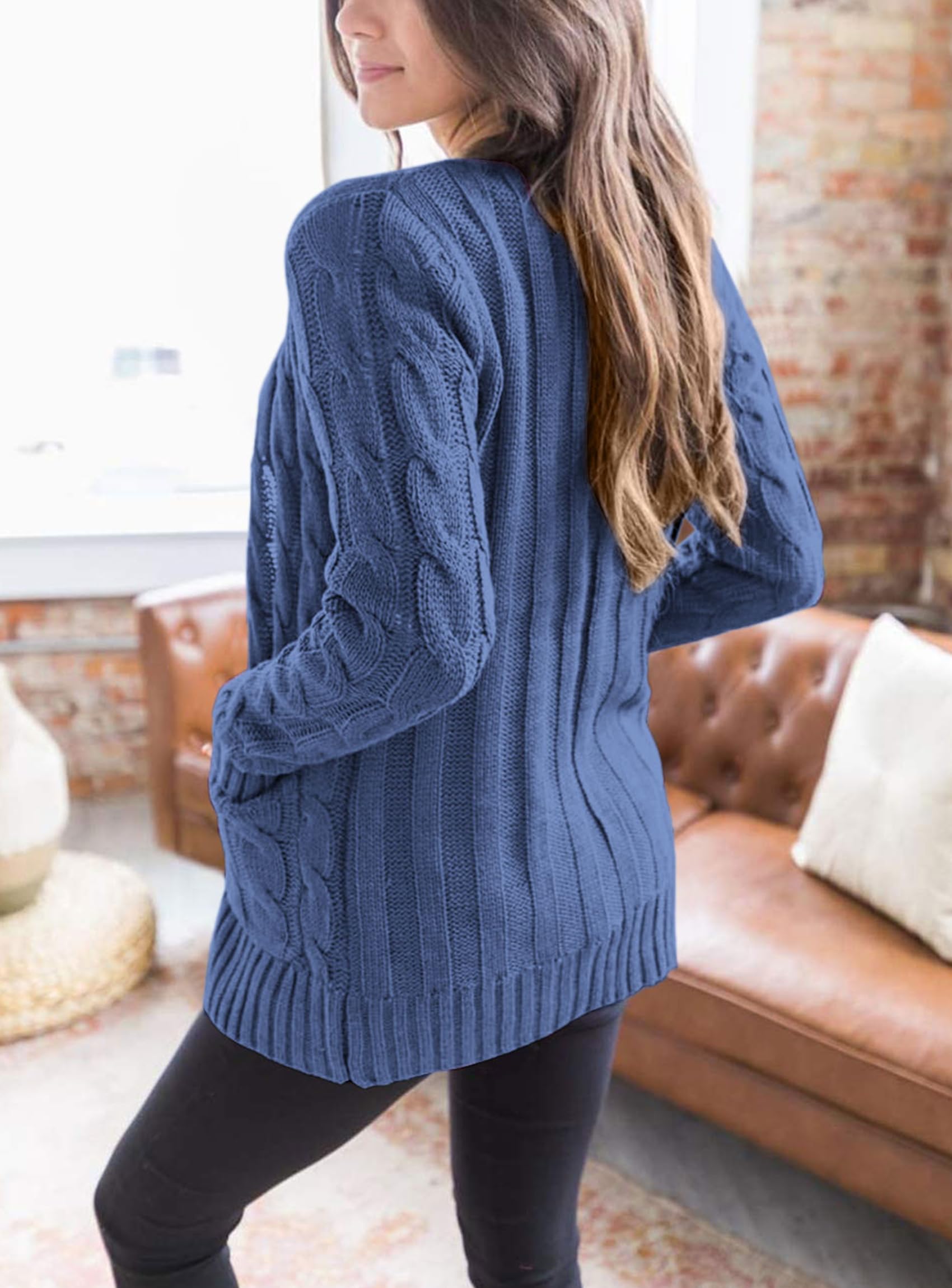Women's Open Front Cardigan Sweaters Fall Fashion Button Down Cable Knit Chunky Winter Outerwear Coats
