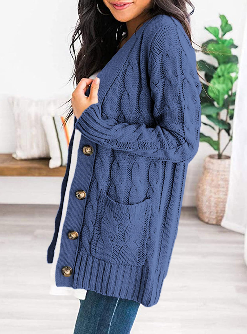 Women's Open Front Cardigan Sweaters Fall Fashion Button Down Cable Knit Chunky Winter Outerwear Coats