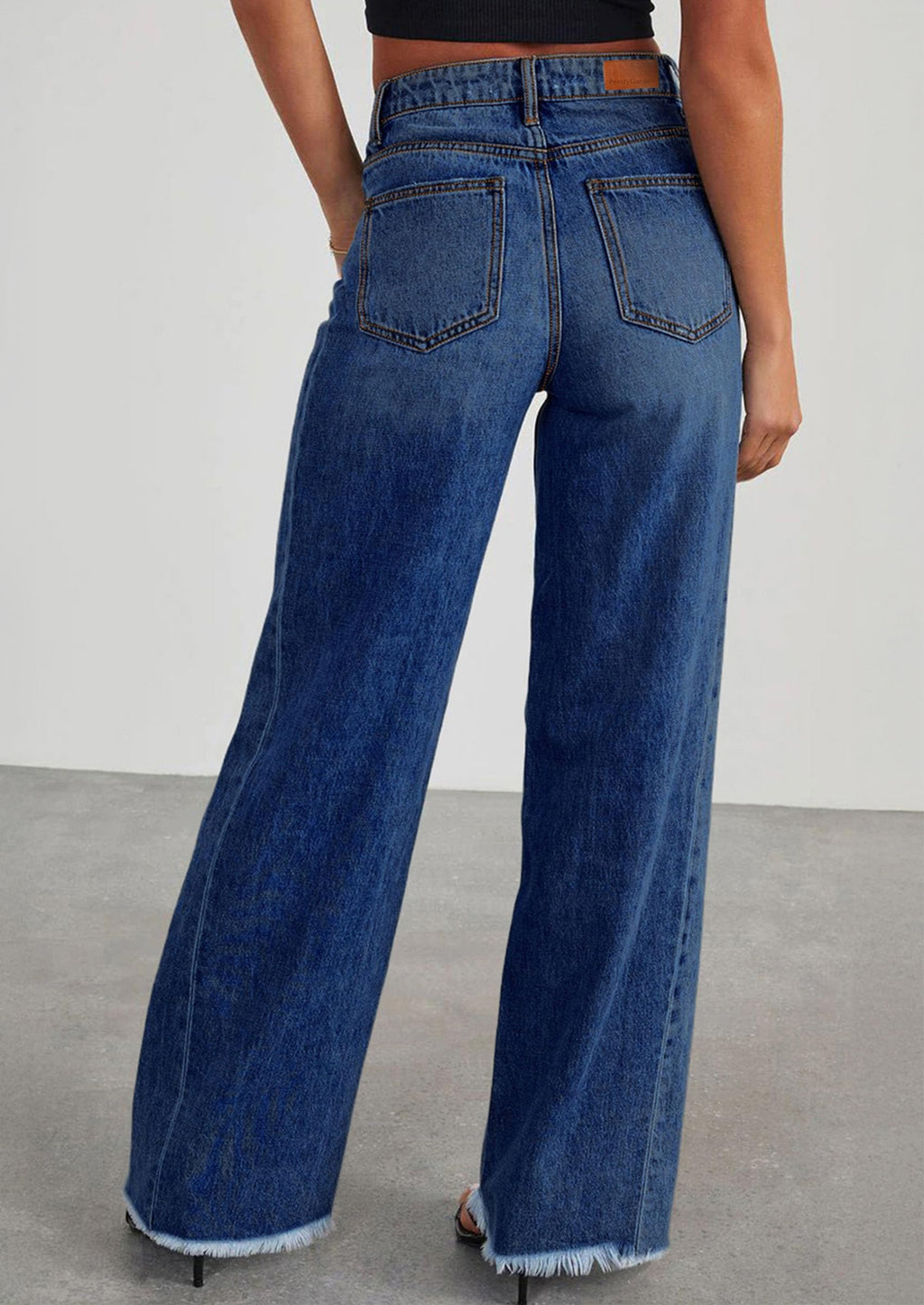 Wide Leg Jeans for Women Trendy High Waisted Stretchy Baggy Raw Hem Denim Palazzo Pants with Pockets